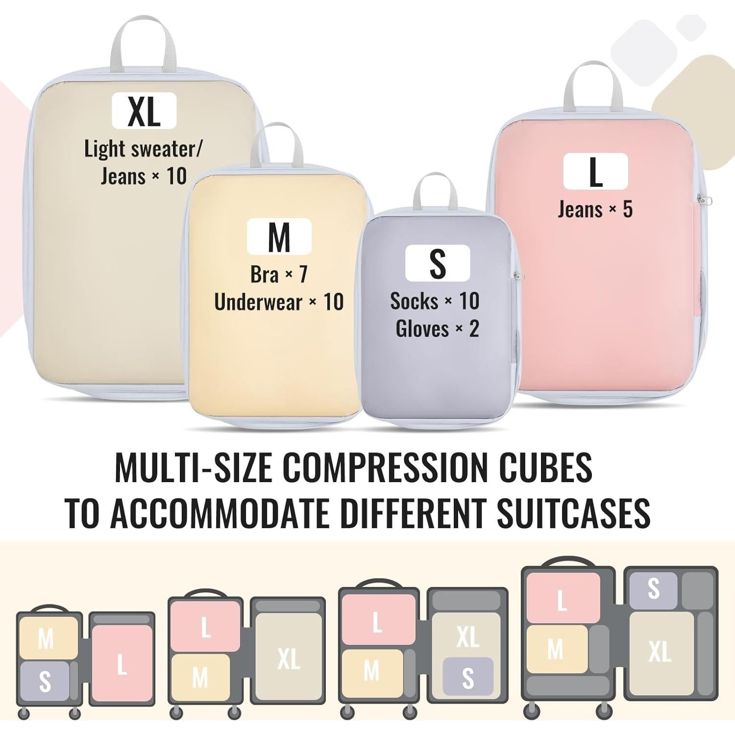 Paquete de 4 Cubos de Compresión Clysee para Maletas