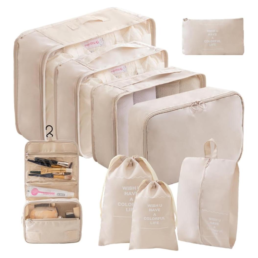 Bolsas Organizadoras de Equipaje Aovdy 9 Piezas Beige