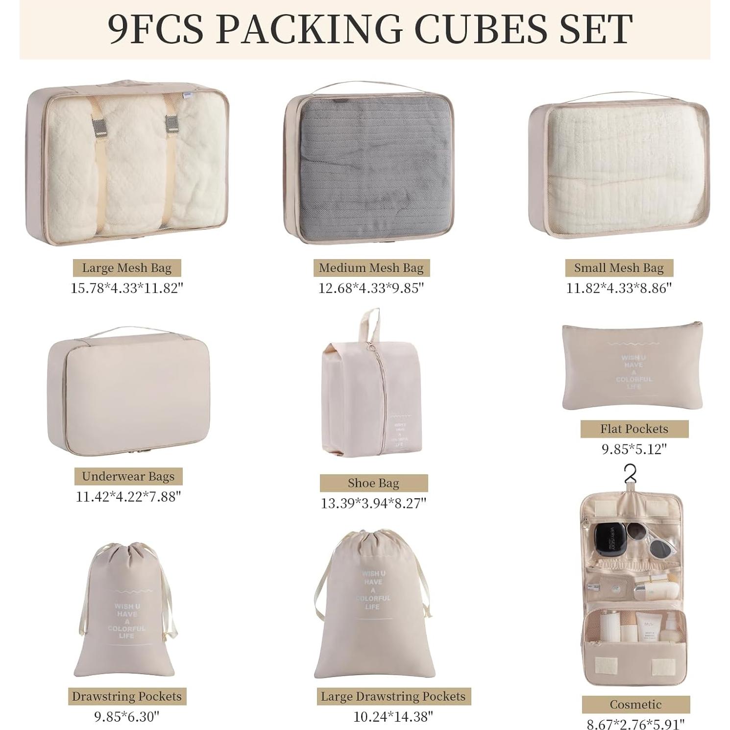 Bolsas Organizadoras de Equipaje Aovdy 9 Piezas Beige