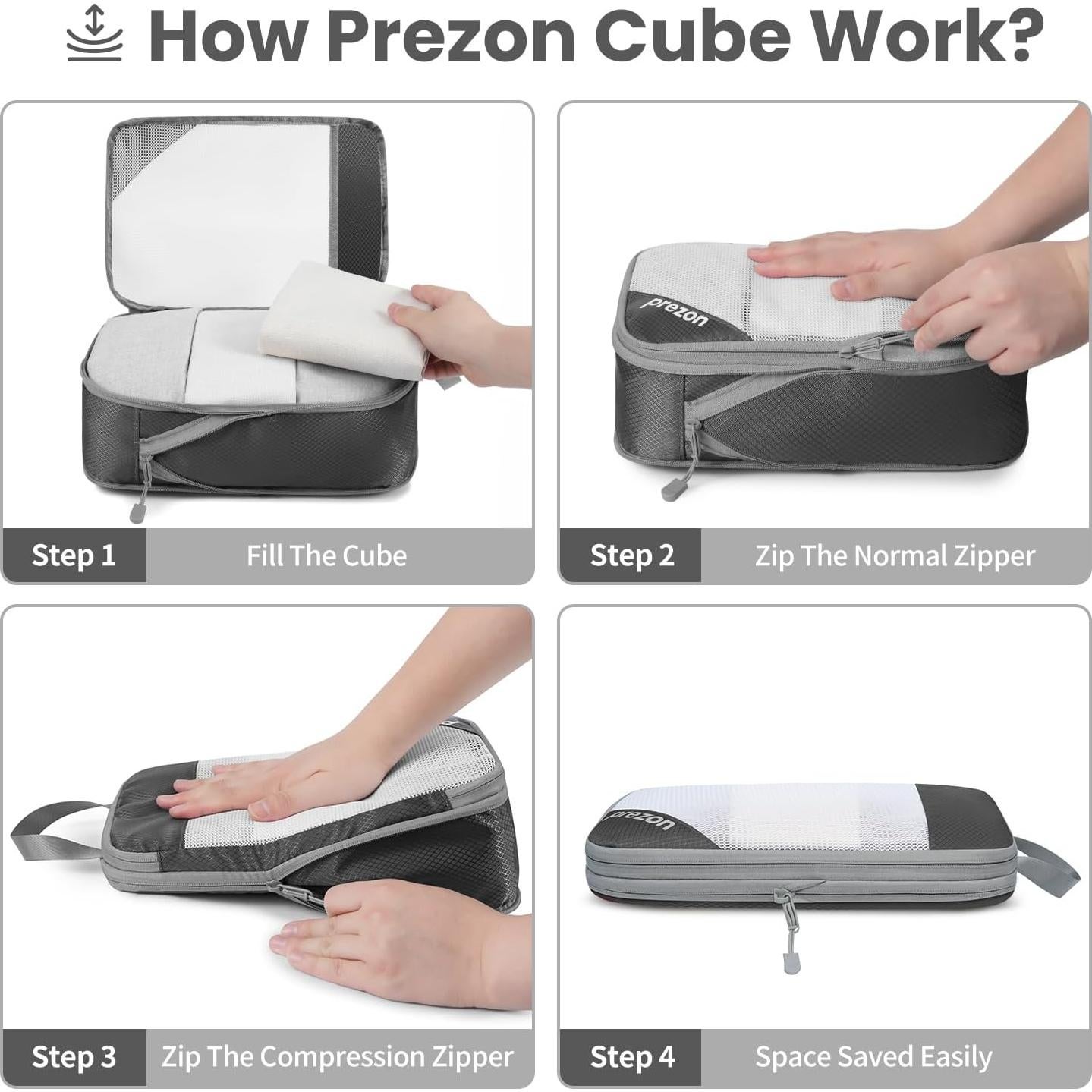 Set de 6 Cubos de Compresión EO-UP para Viajes - Gris