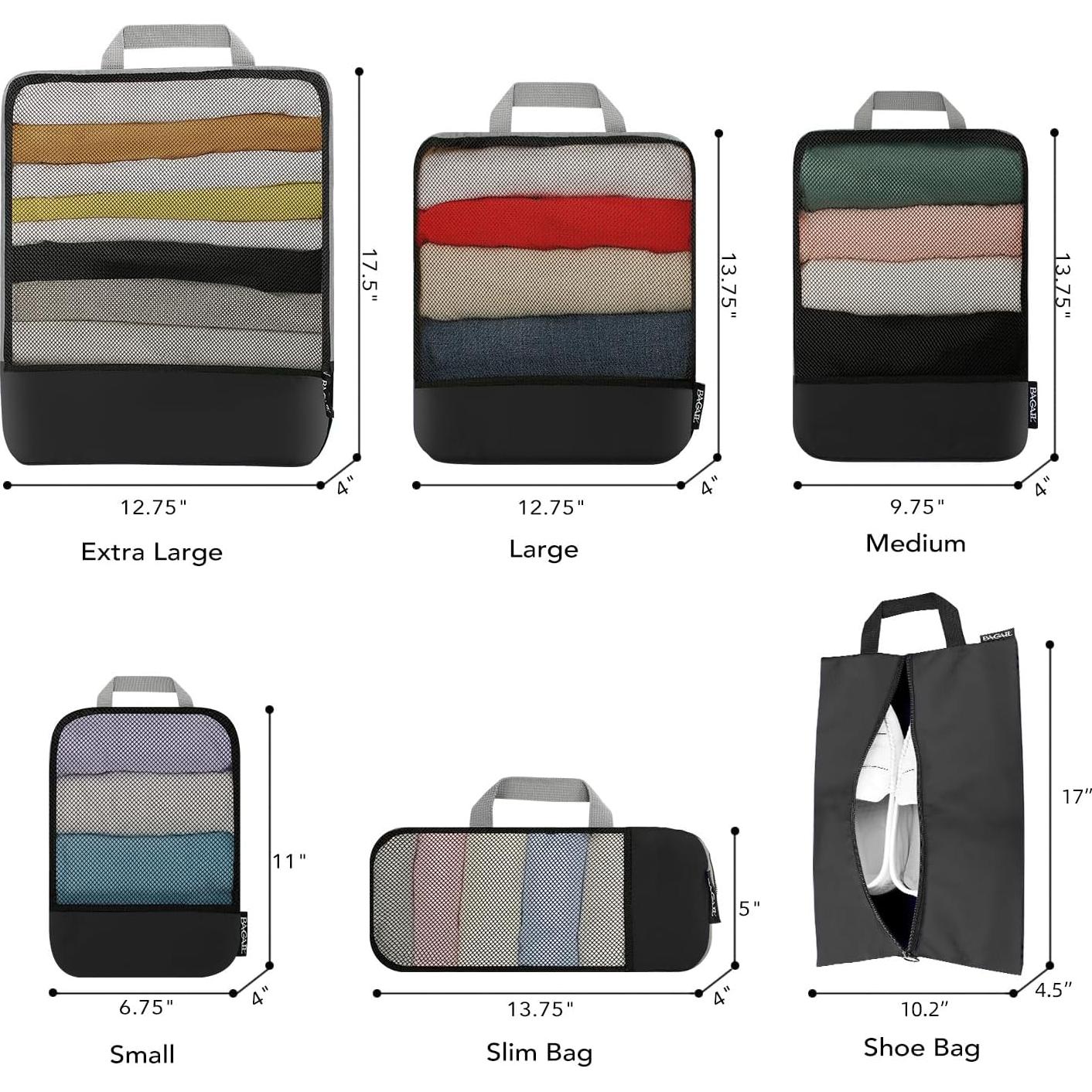 Cubos de Compresión BAGAIL 6 Set Negro 320D para Viaje