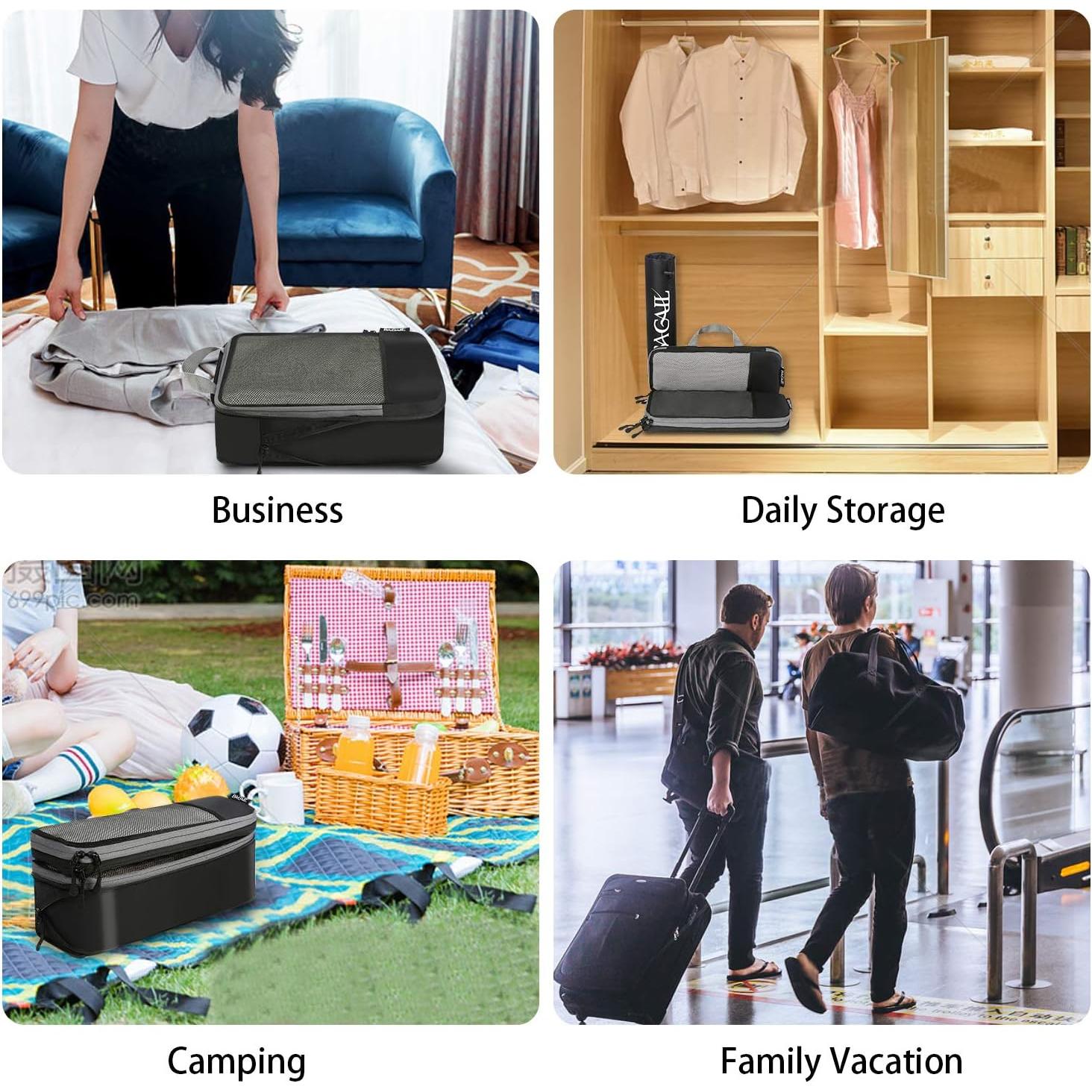 Cubos de Compresión BAGAIL 6 Set Negro 320D para Viaje