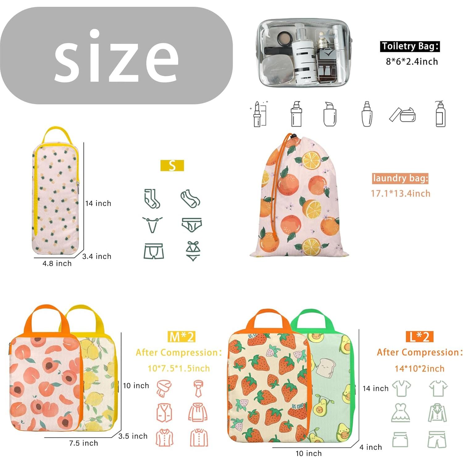 Juego de 8 Cubos de Compresión Hitanfe para Viaje Naranja