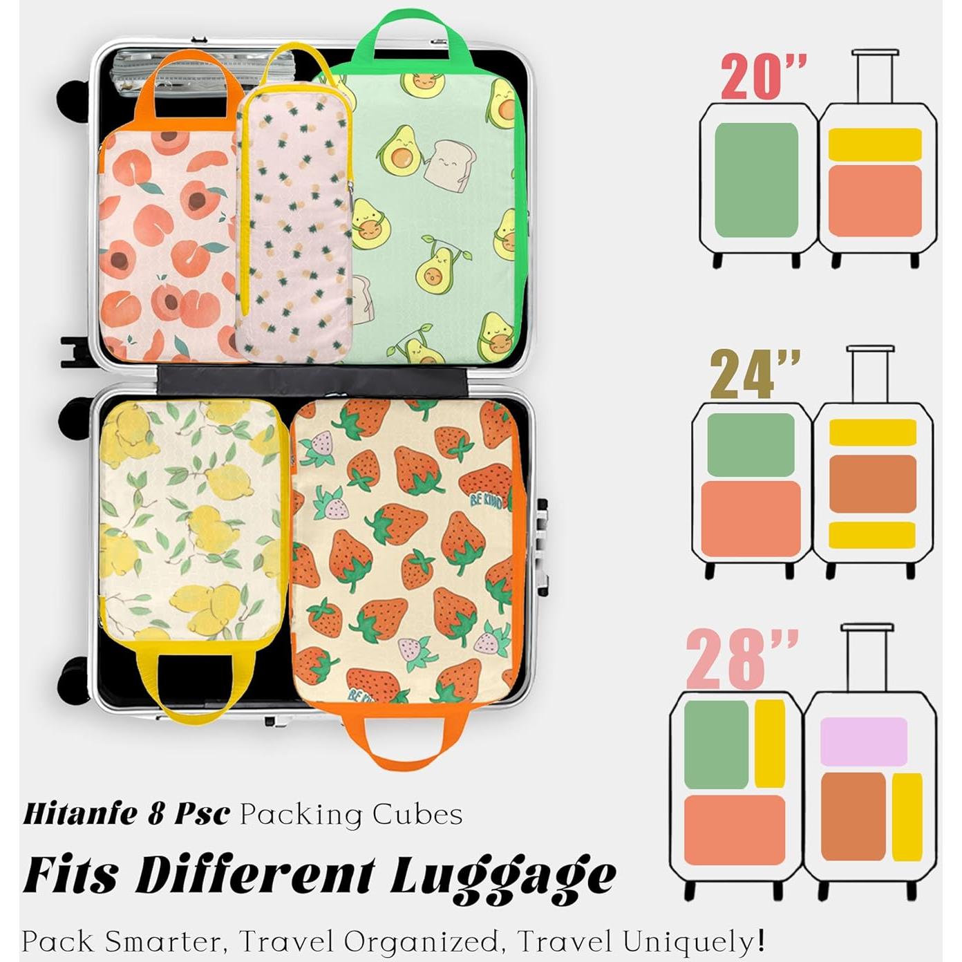 Juego de 8 Cubos de Compresión Hitanfe para Viaje Naranja