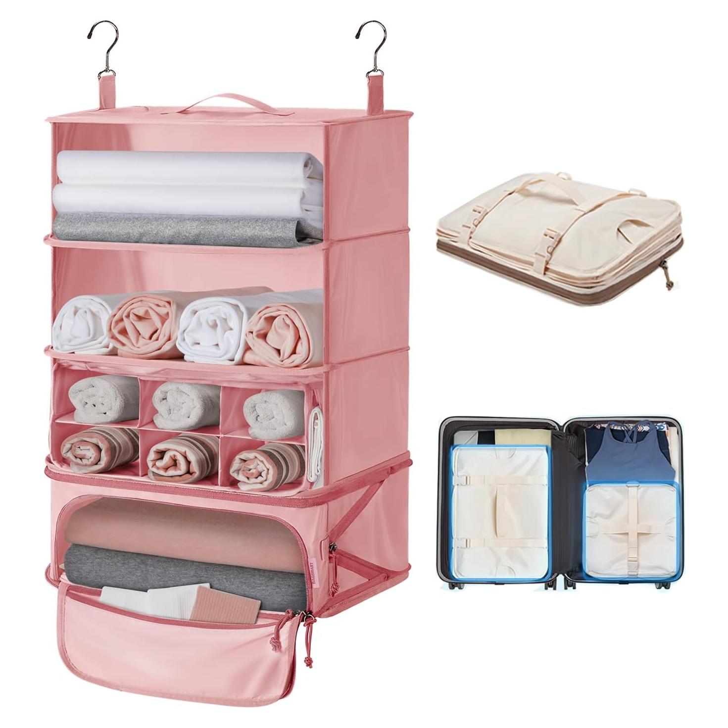 Cubos de Empaque Colgantes BAGSMART 4 Estantes Rosa 60 cm