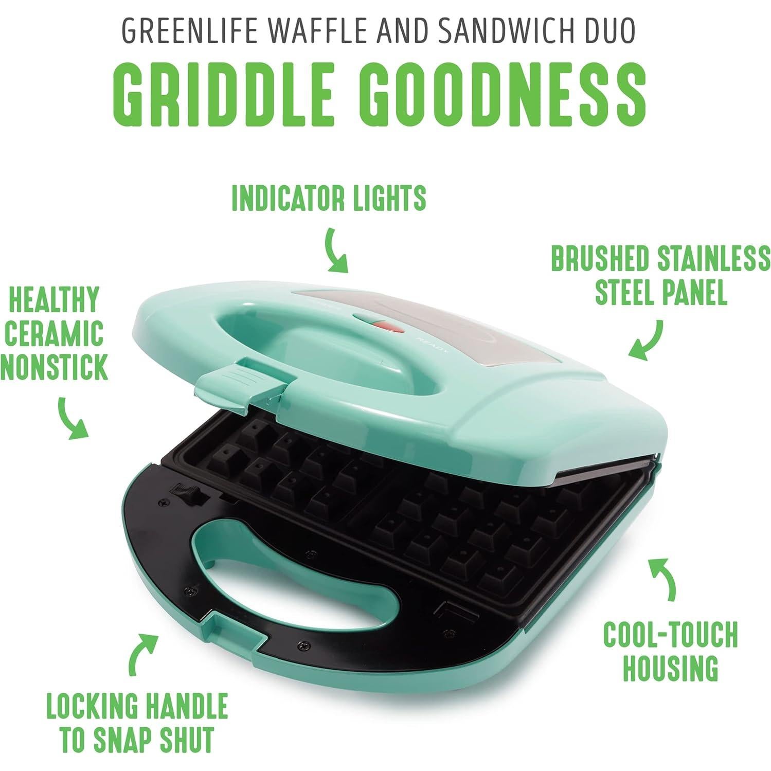 GreenLife Dúo Waffles y Sándwiches Turquesa 825W