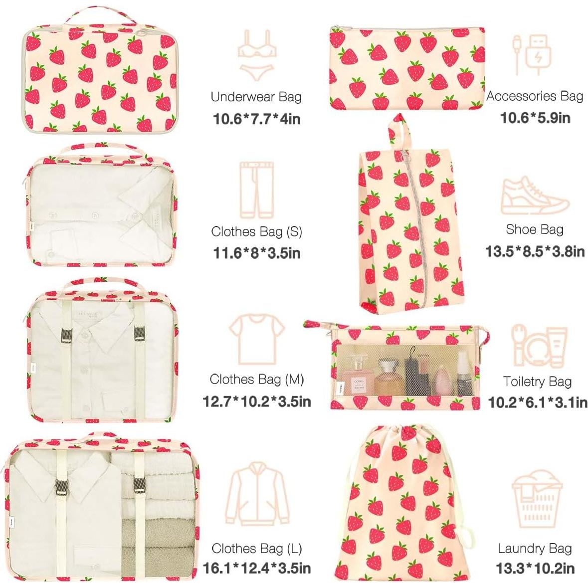 Set de 8 Cubos de Empaque Hatisan para Viaje Fresa