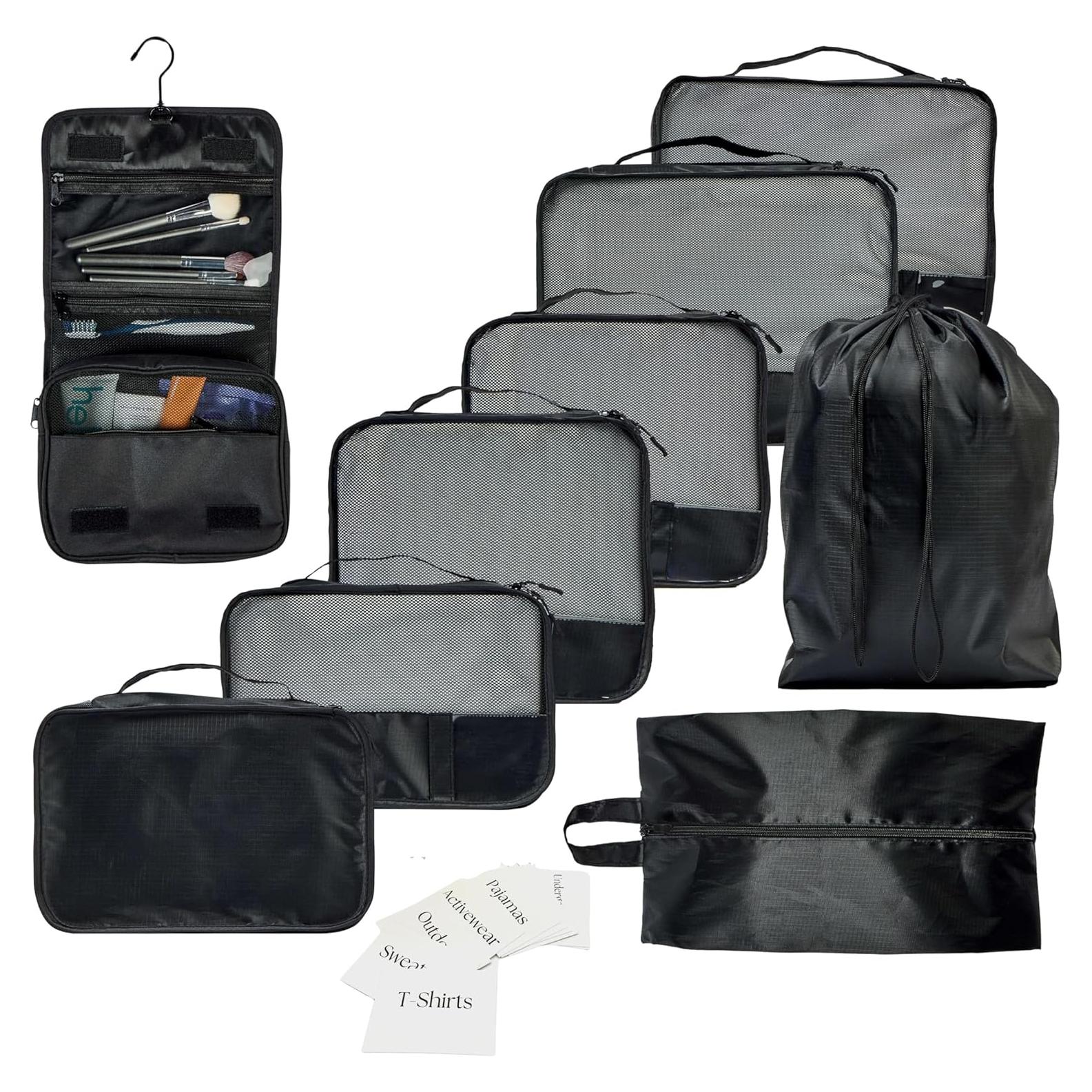 Juego de 9 Cubos de Empaque Bailey Negro - Organizador de Viaje