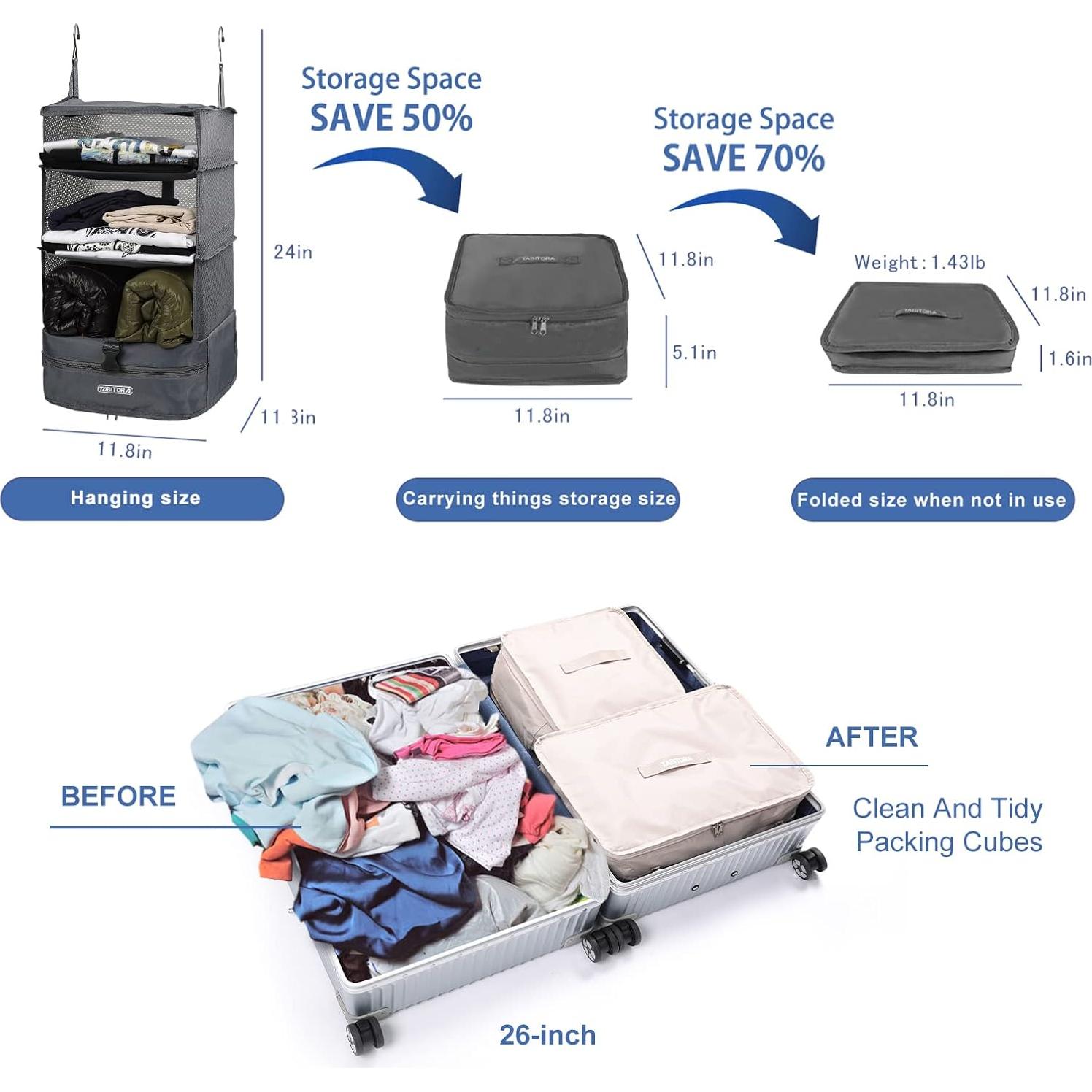 Bolsa de Estante de Viaje Colgante TABITORA Gris L 60cm