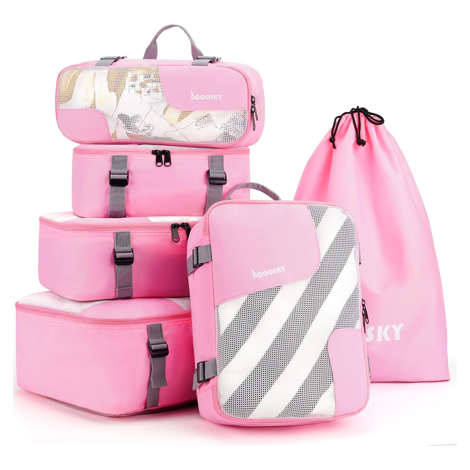 Cubos de Compresión COOSKY 6 Set Rosa para Viaje