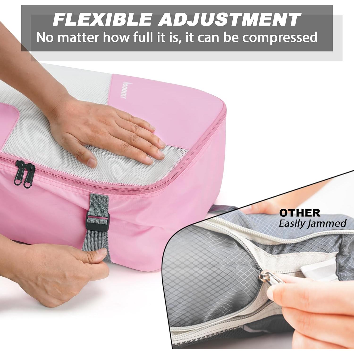 Cubos de Compresión COOSKY 6 Set Rosa para Viaje