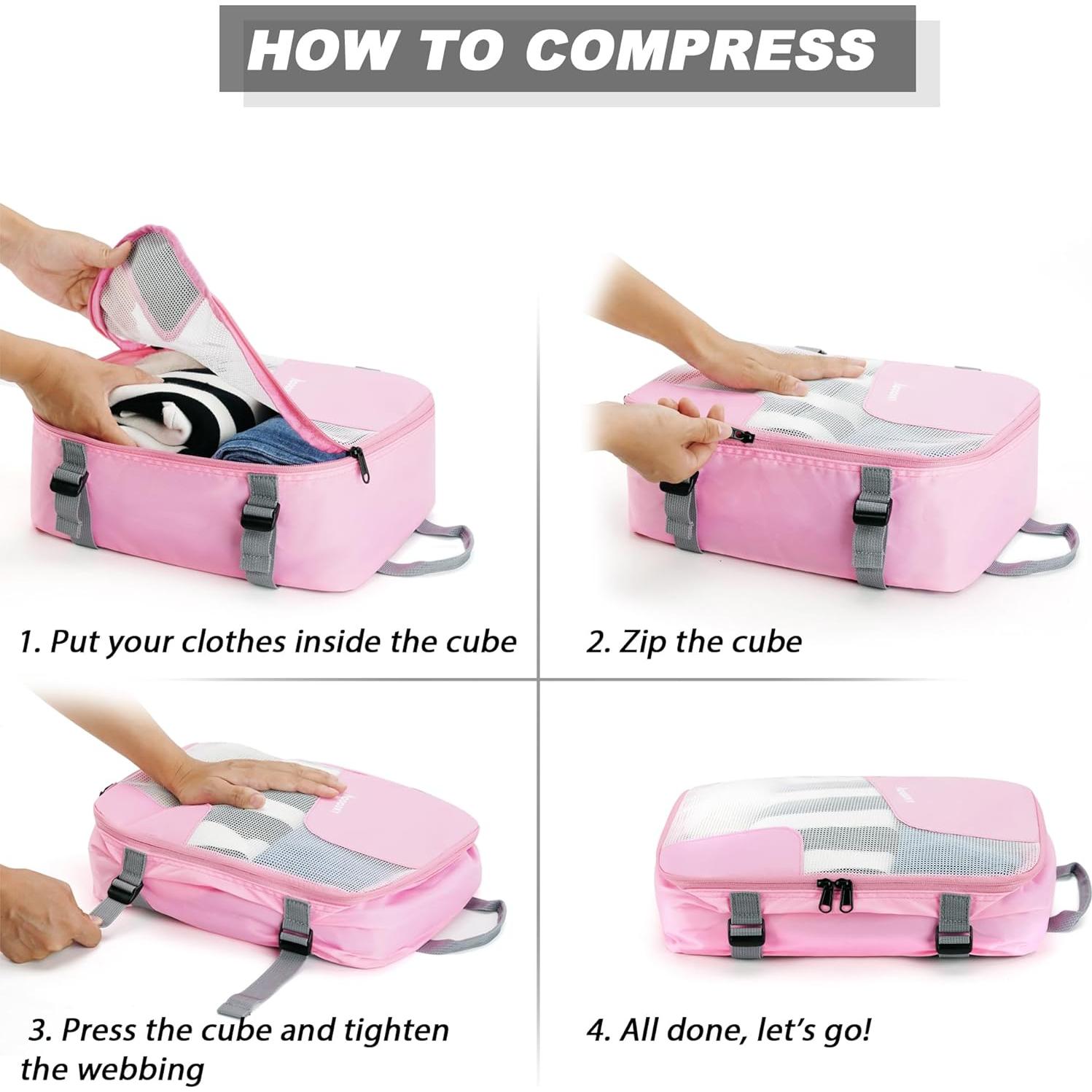 Cubos de Compresión COOSKY 6 Set Rosa para Viaje