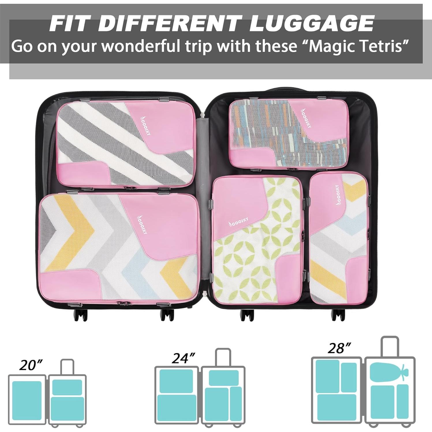 Cubos de Compresión COOSKY 6 Set Rosa para Viaje