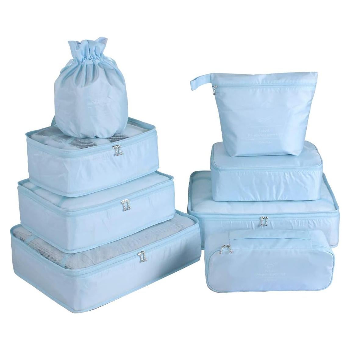 Juego de Cubos de Empaque Viaje 8 Piezas Azul Claro