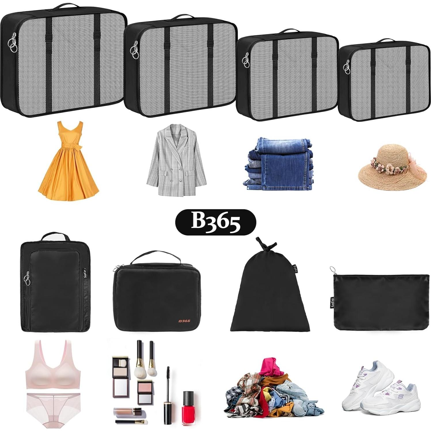 Set de 8 Cubos de Empaque B365 para Viaje - Negro