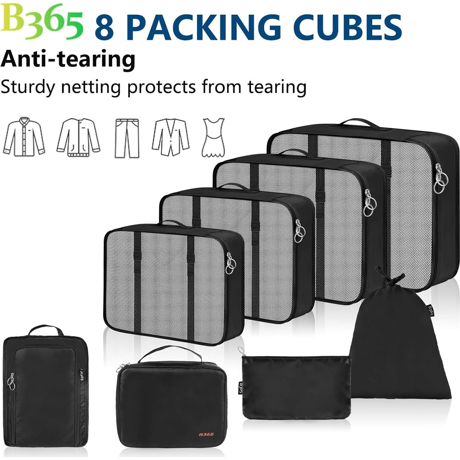 Set de 8 Cubos de Empaque B365 para Viaje - Negro