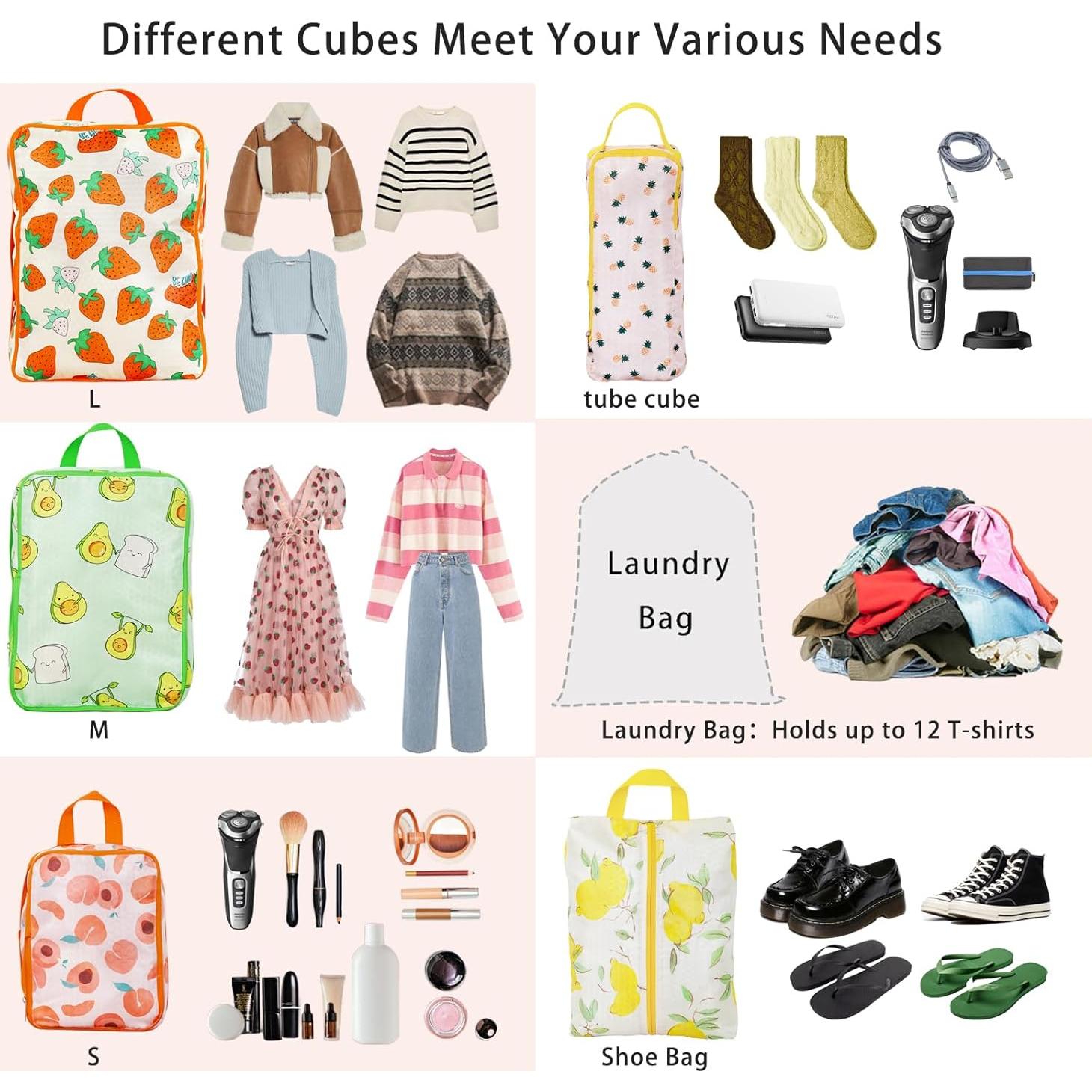 Juego de 6 Cubos de Compresión Hitanfe para Viaje Naranja