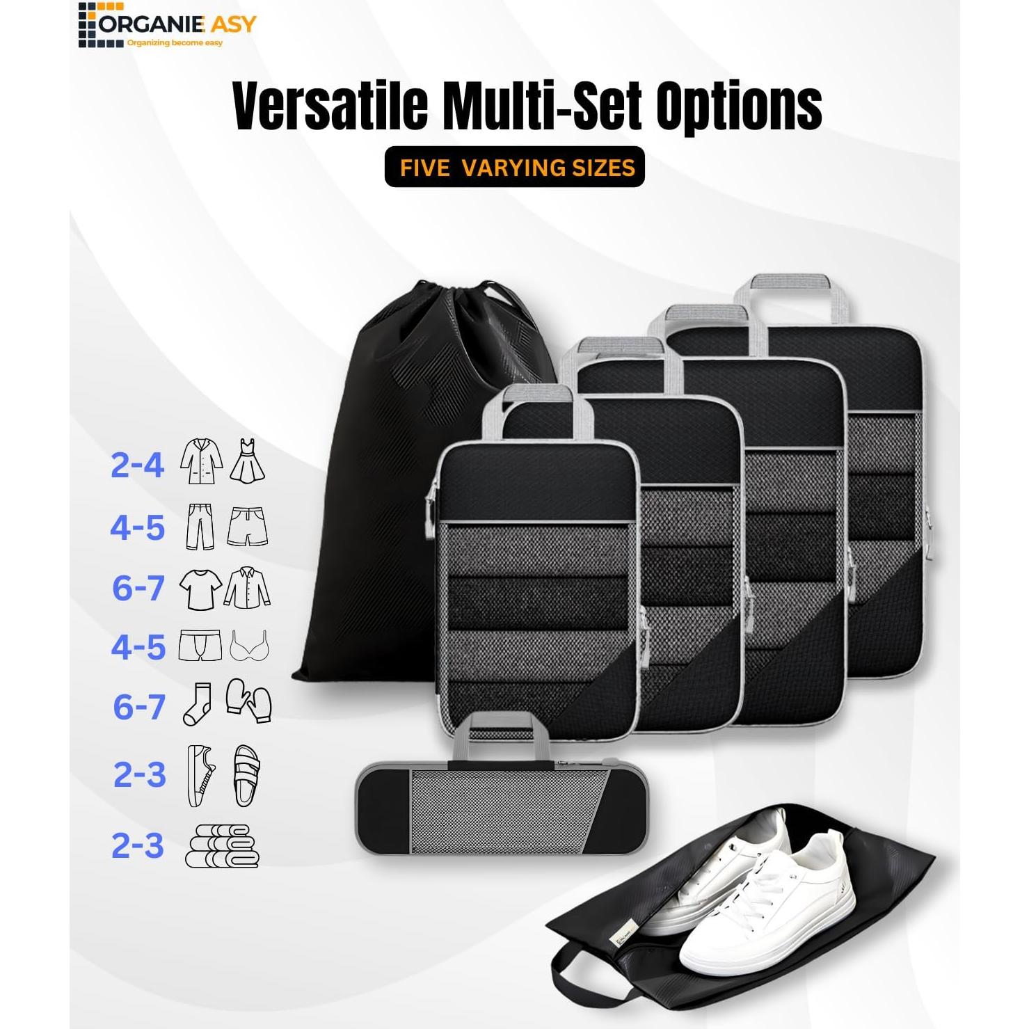 Juego de 7 Cubos de Compresión ORGANIEASY para Viaje