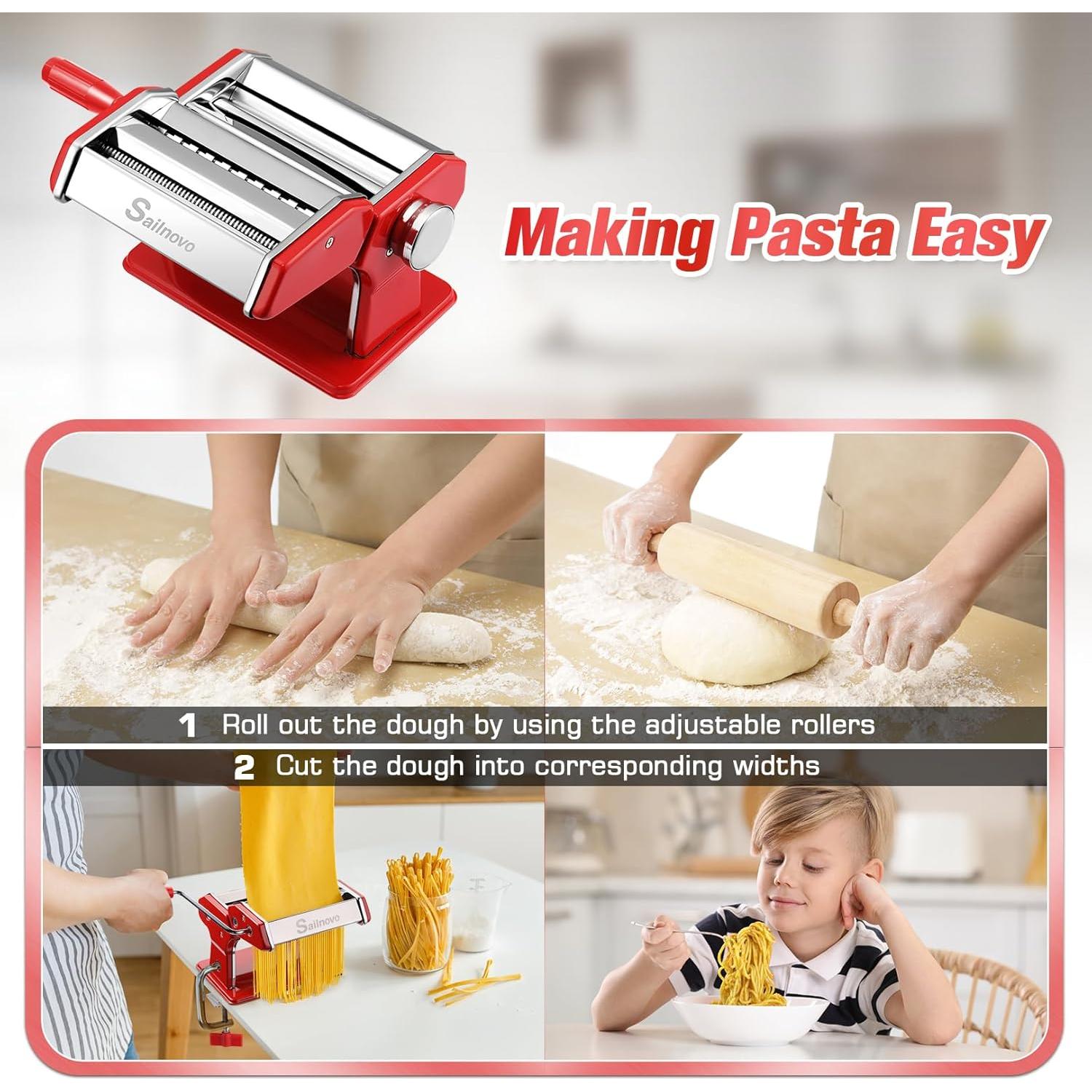 Sailnovo Máquina de Hacer Pasta Manual 2 en 1 con 9 Grosor