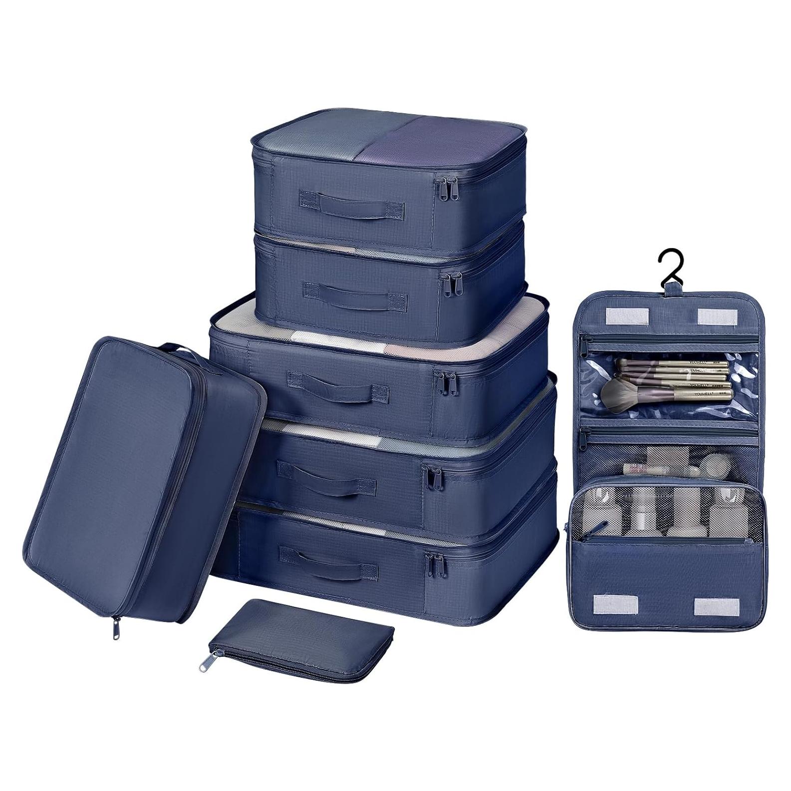 Cubos de Empaque DIMJ - 8 Piezas para Viaje Azul Marino