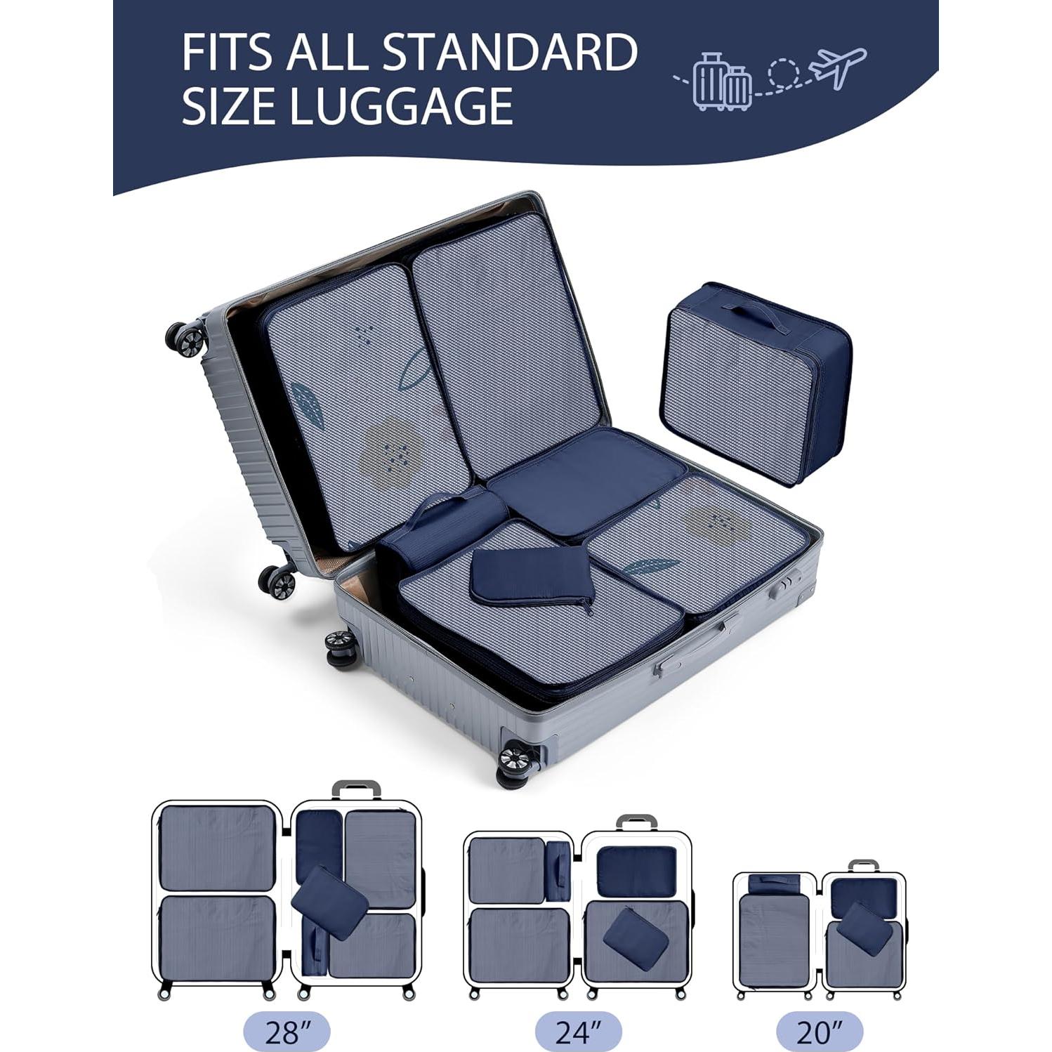 Cubos de Empaque DIMJ - 8 Piezas para Viaje Azul Marino