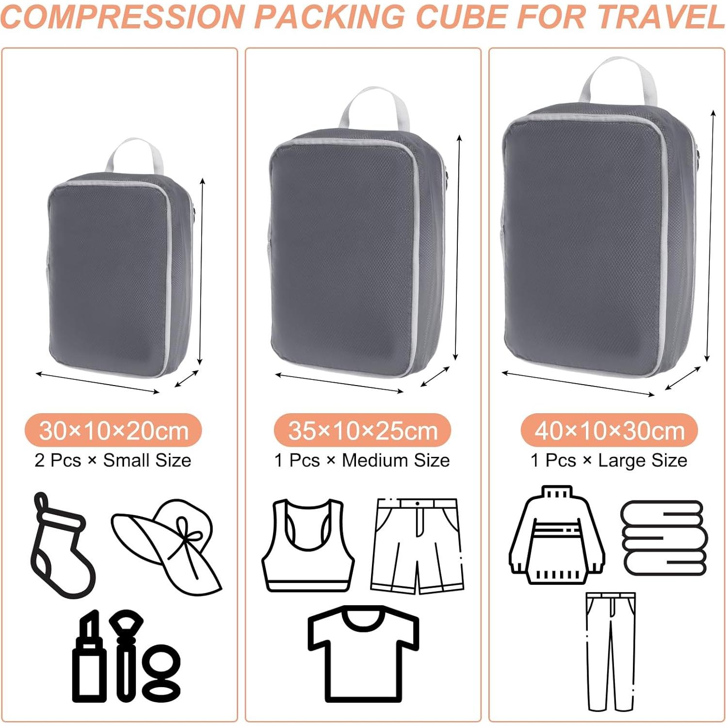 Cubo de Compresión PATIKIL 4 Set Nylon Impermeable Gris