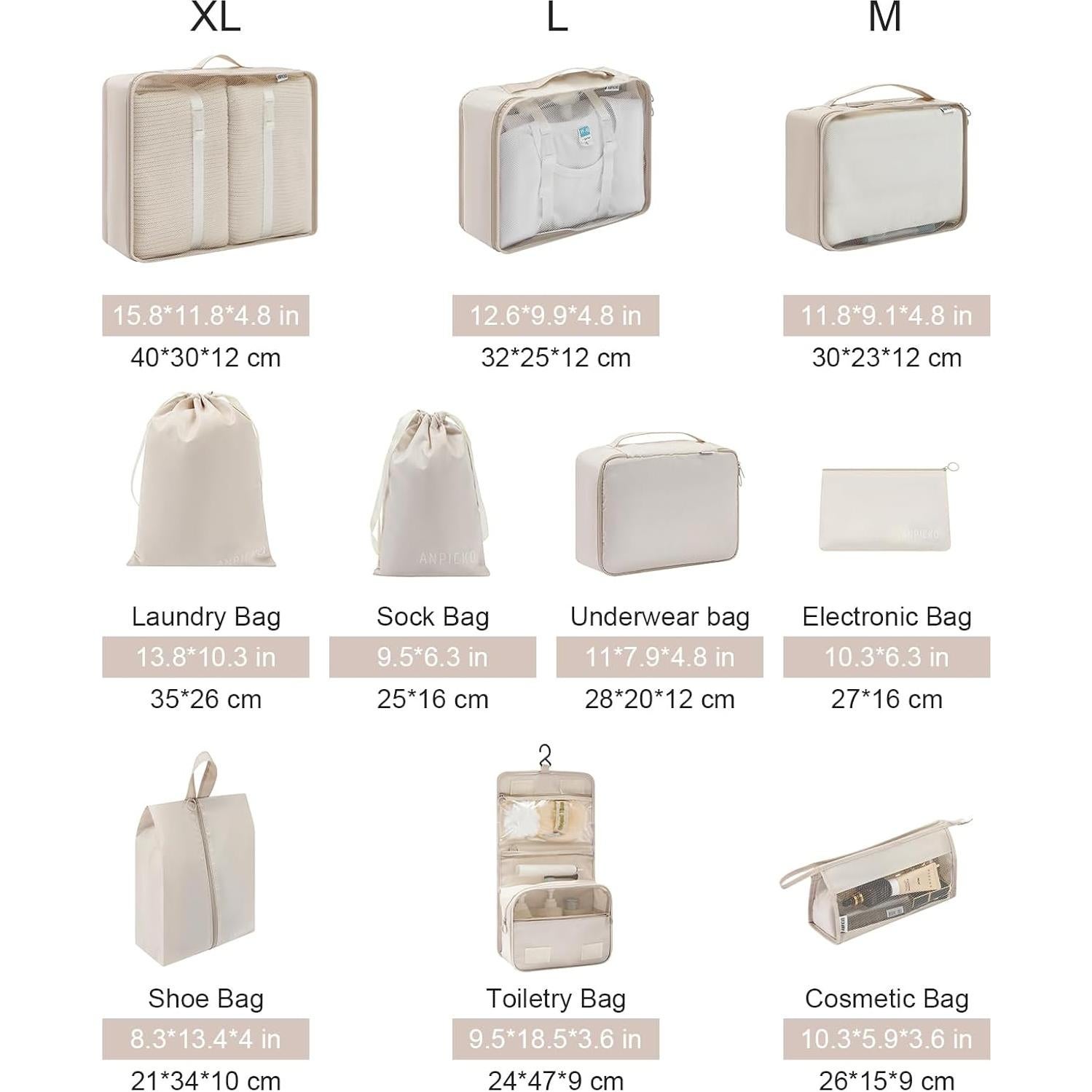 Organizador de Equipaje ANPICKO 10 Piezas Beige Poliester