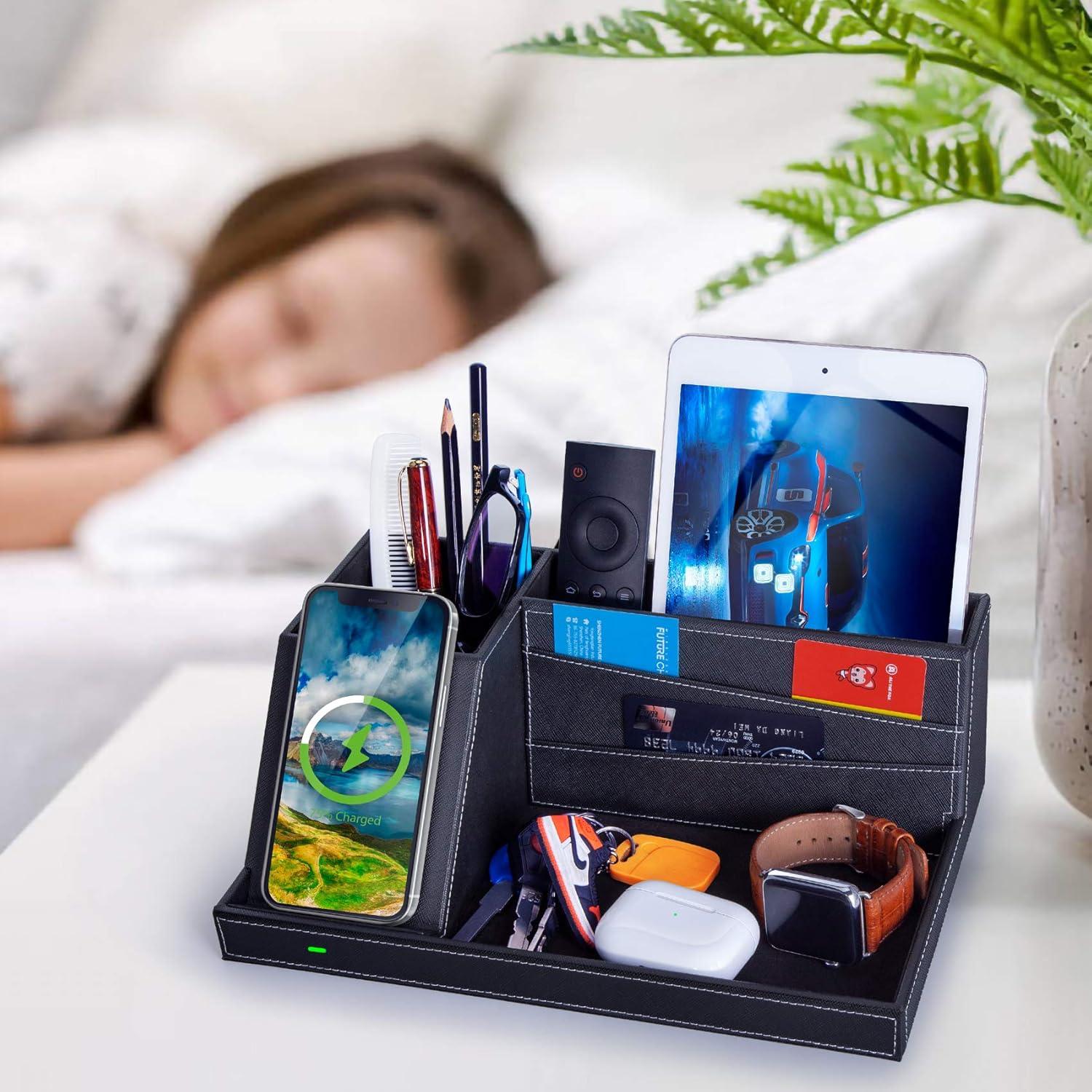 Bandeja de Valet Cargador Inalámbrico Cuir Negro 18x27cm