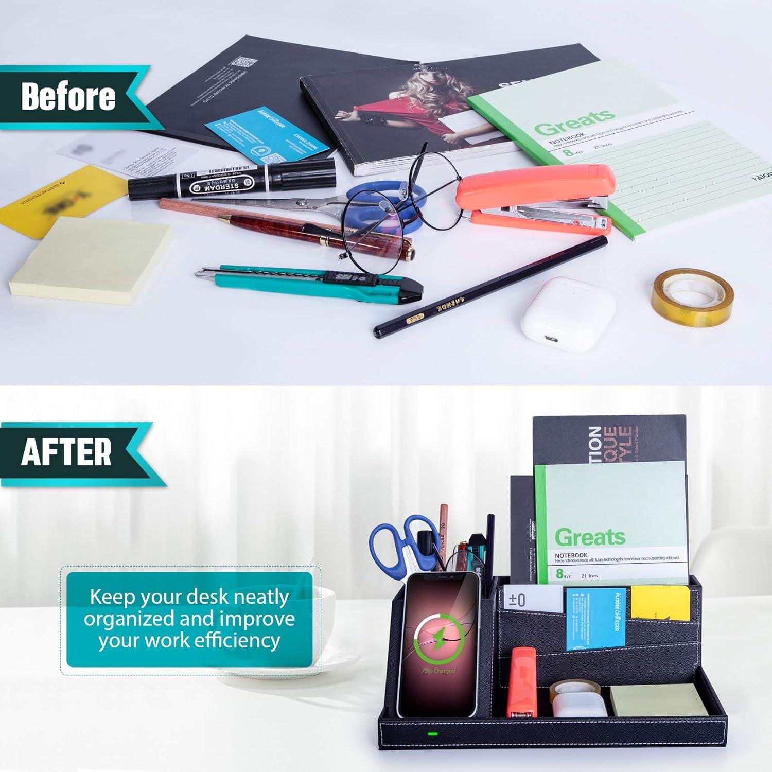 Bandeja de Valet Cargador Inalámbrico Cuir Negro 18x27cm