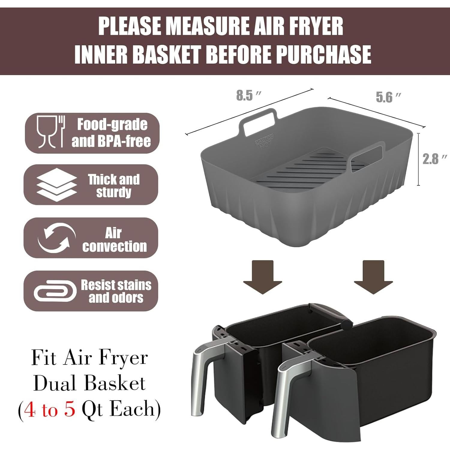 Forros de Silicona Rectangulares 2 Pcs para Freidora 8-10 Qt