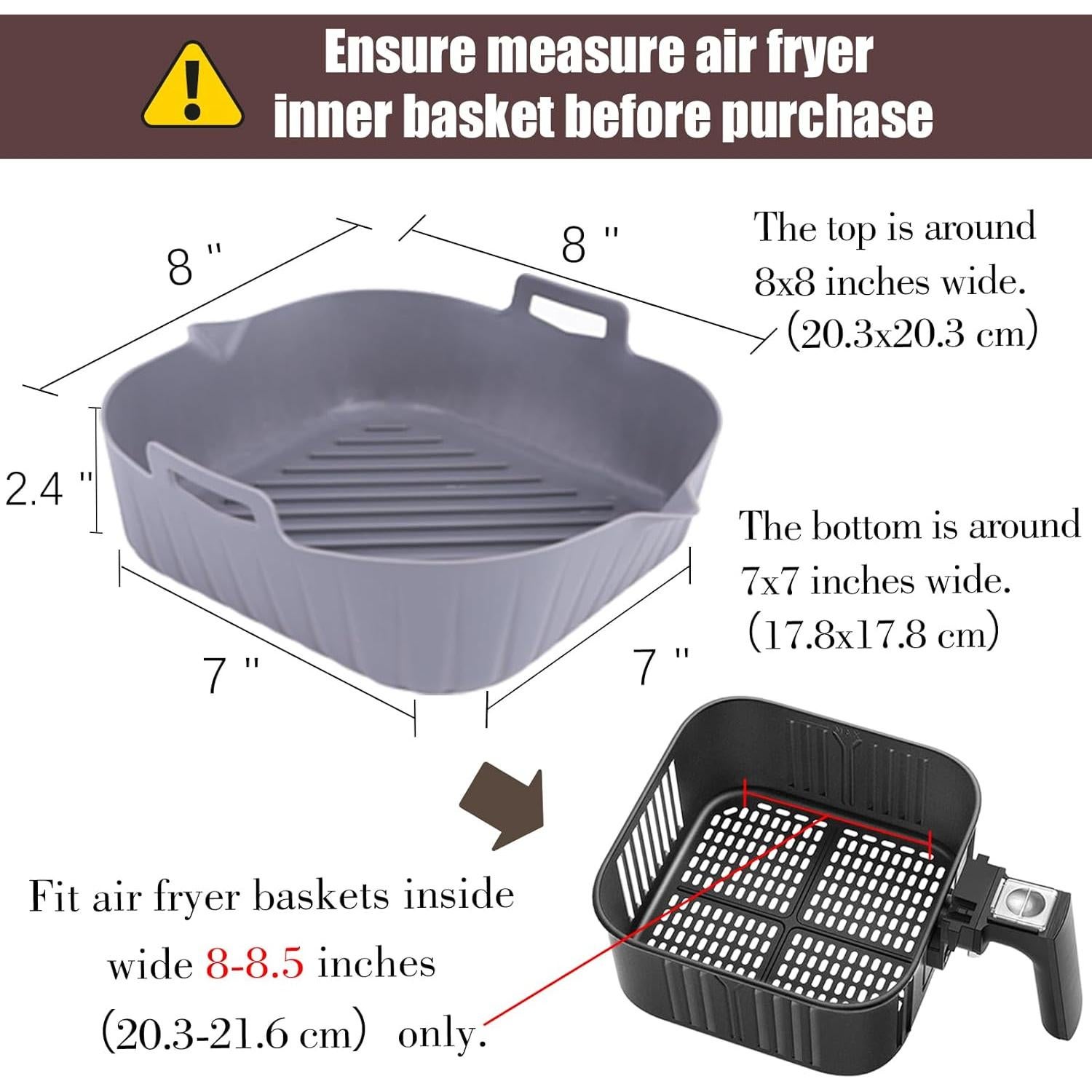 Forros de Silicona Cuadrados 20,32 cm para Freidora de Aire