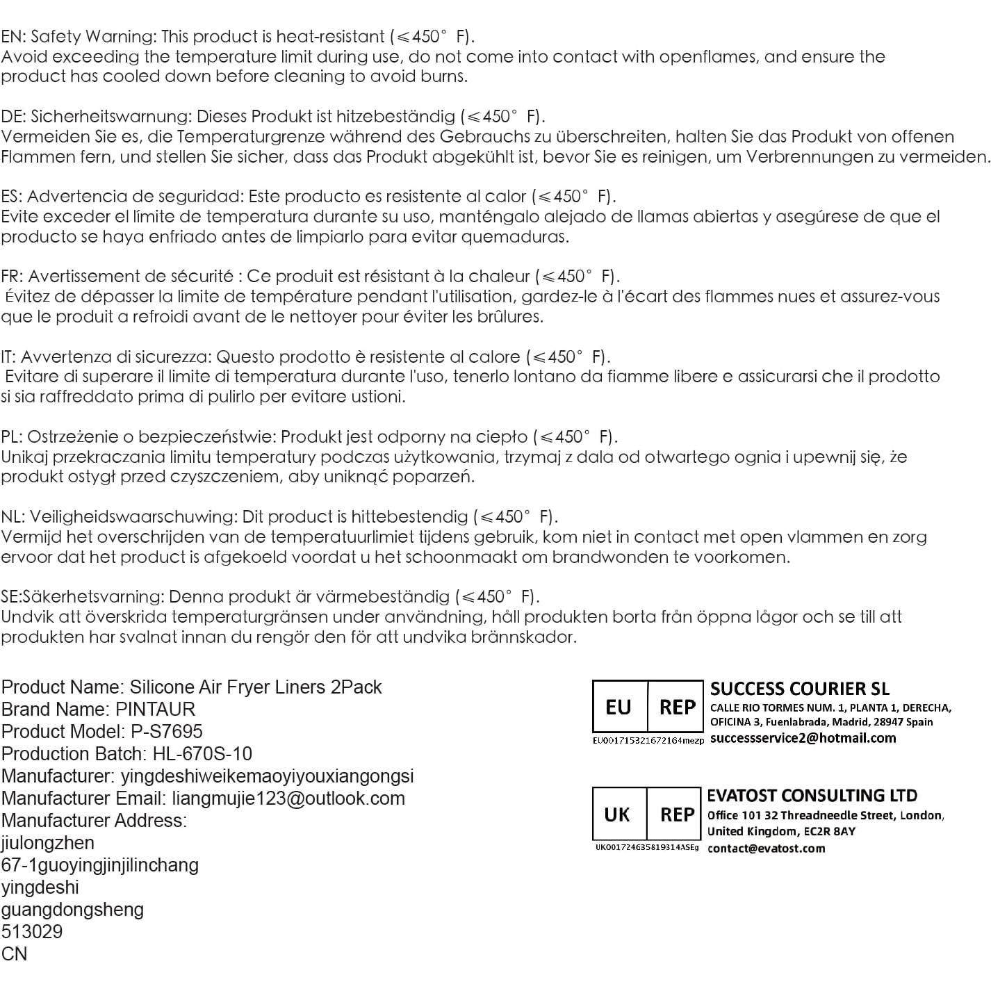 Forro de Silicona PINTAUR para Freidora de Aire 20 cm 2Pack