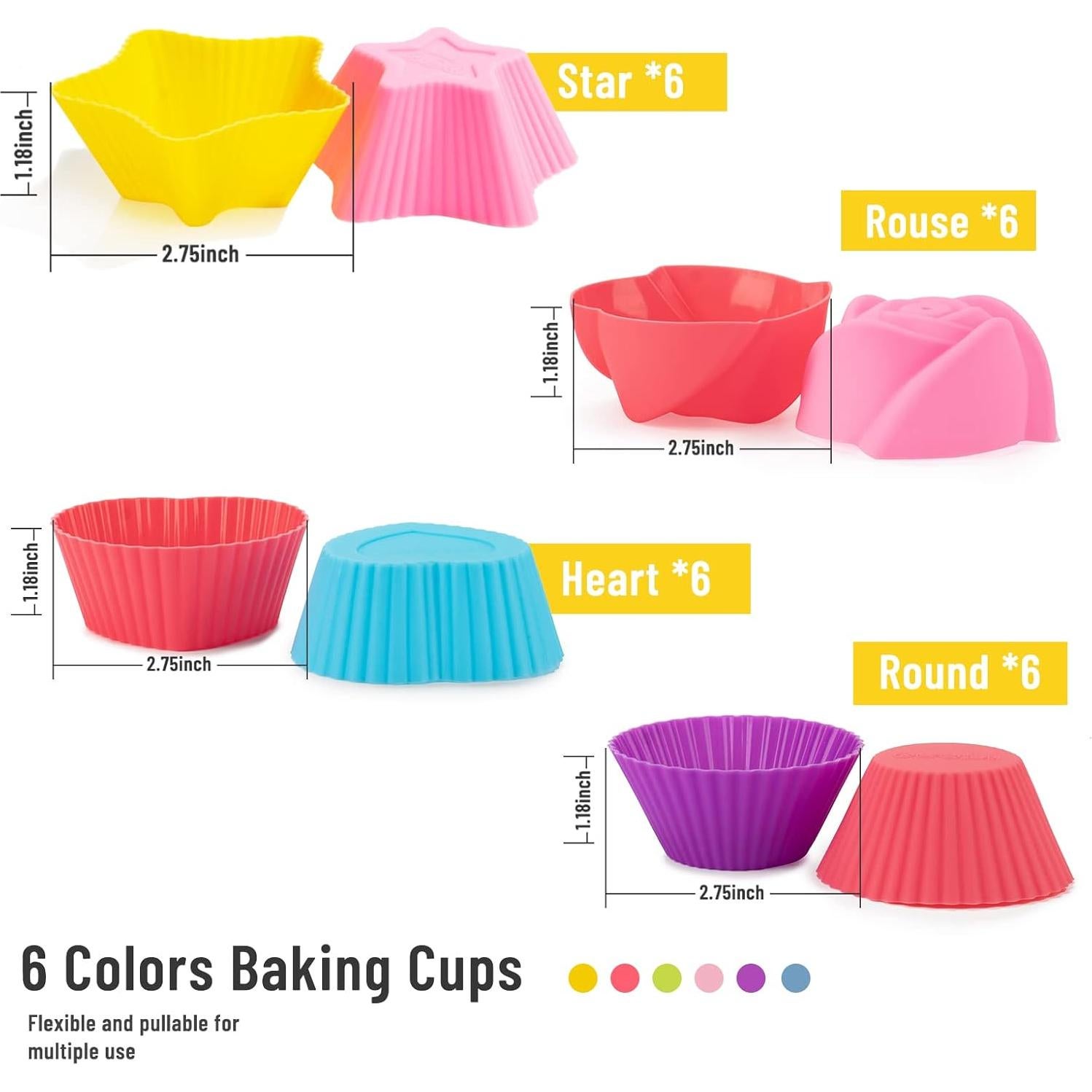 Moldes de Cupcake Silicona Reutilizables LetGoShop 24 Piezas