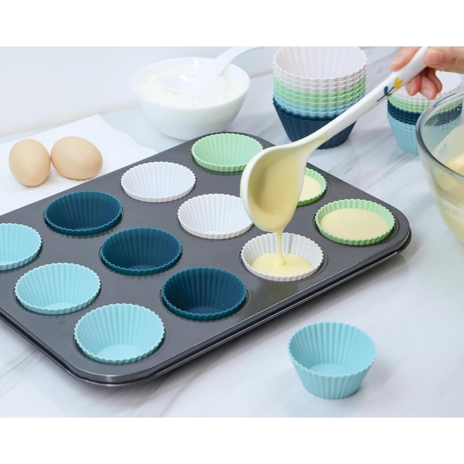 Tazas de Muffin de Silicona SAWNZC 12 Piezas Reutilizables