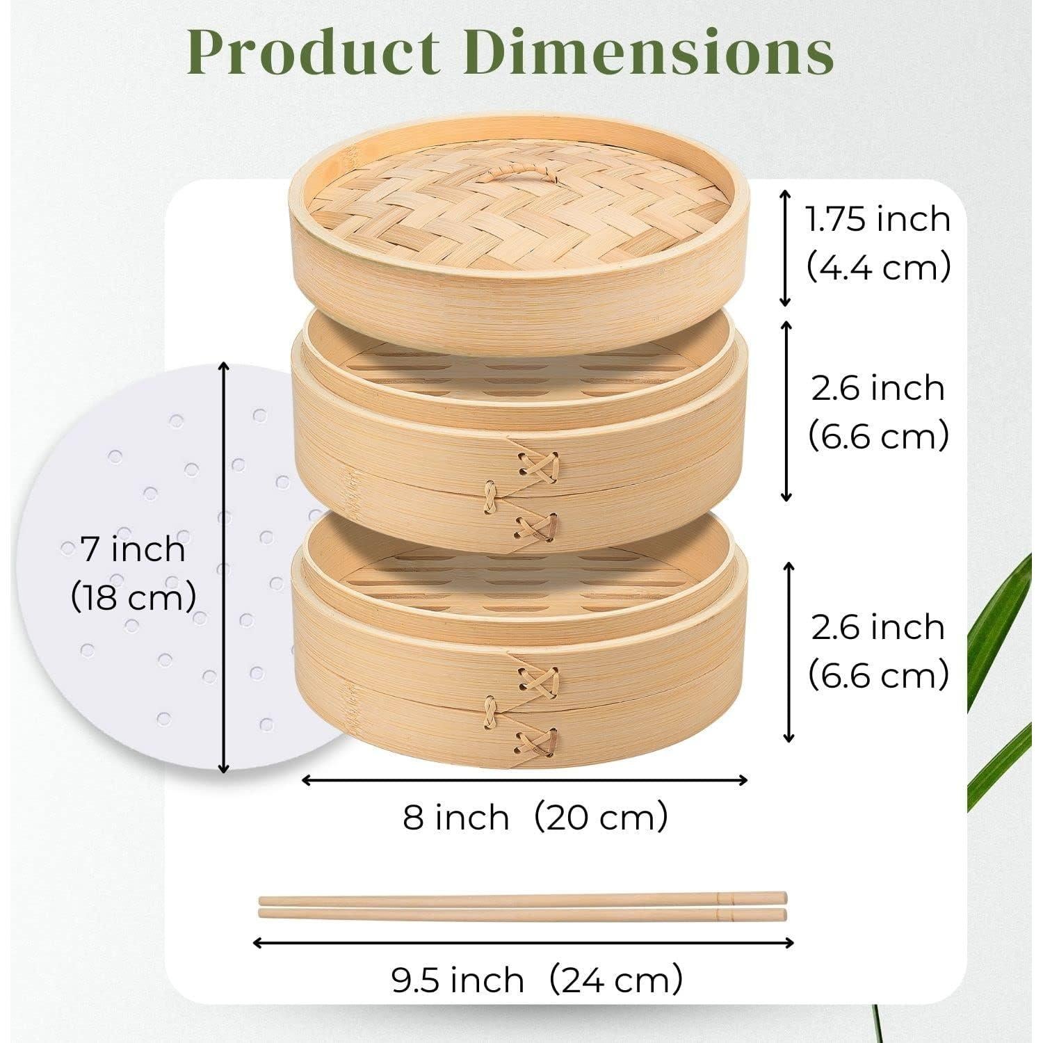 Cesta de Vapor de Bambú Flexzion 20 cm con 50 Forros y Palillos