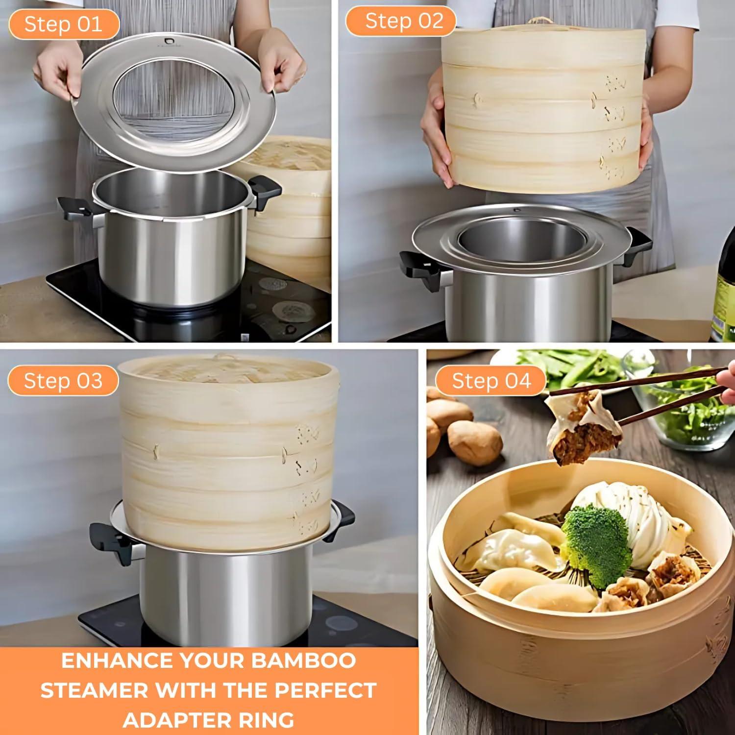 Vaporera de Bambú 25.4 cm 2 Niveles PEPPAMART para Dumplings