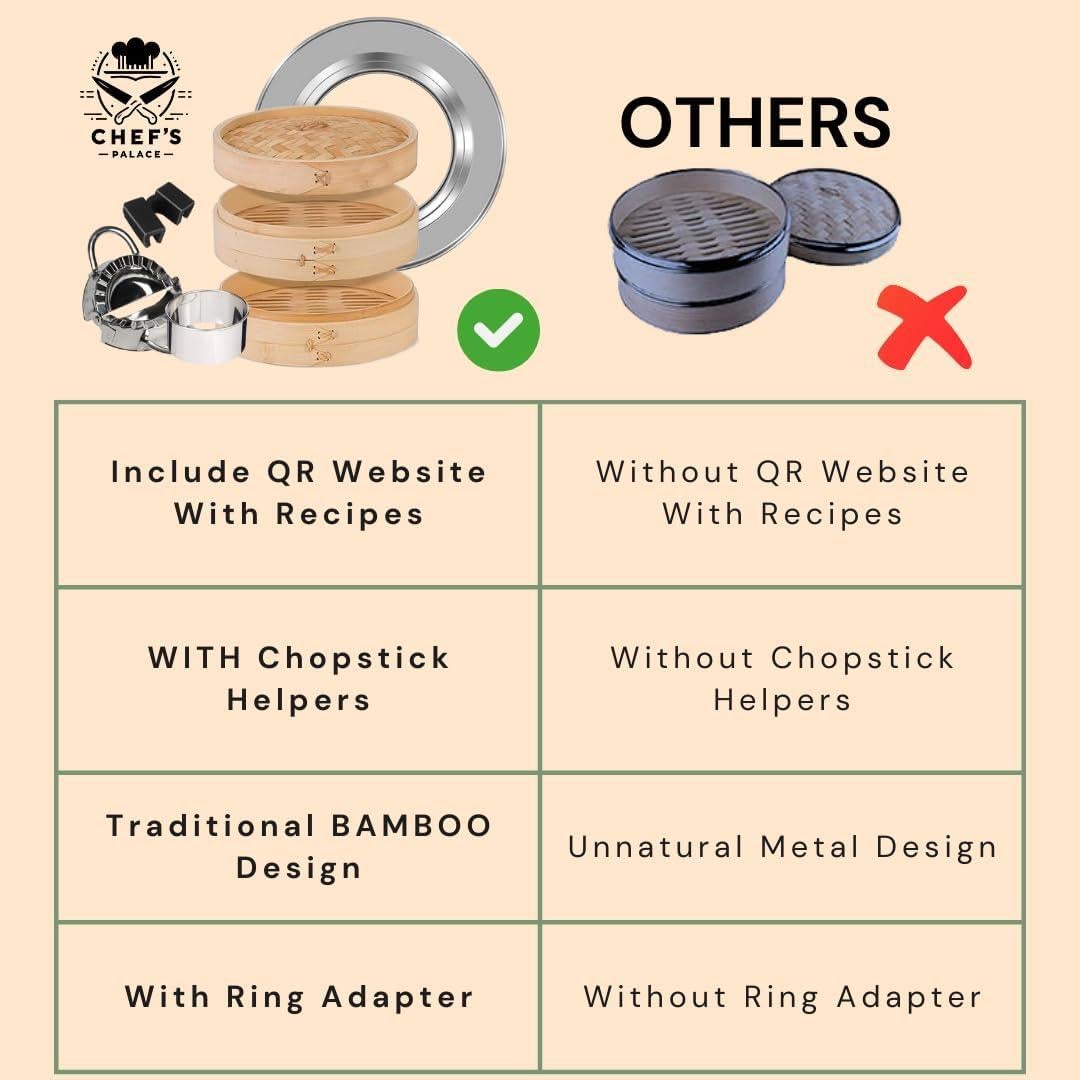 Cesta de Vapor de Bambú 25.4 cm XIANG TENG con Palillos y Accesorios