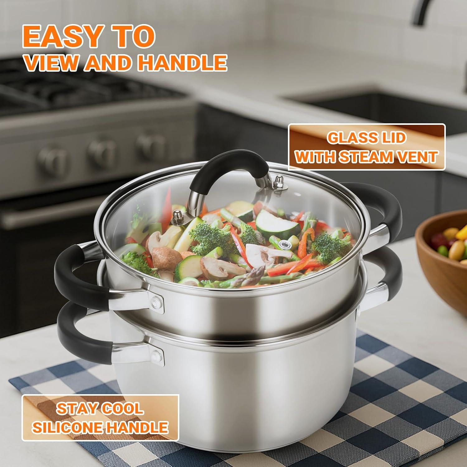 Olla Vapor Kirecoo 3.2QT Acero Inoxidable con Canasta