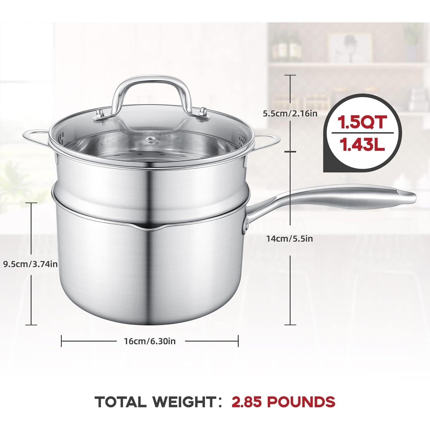 Cacerola de Acero Inoxidable Buttermelt 1.5L con Vaporera