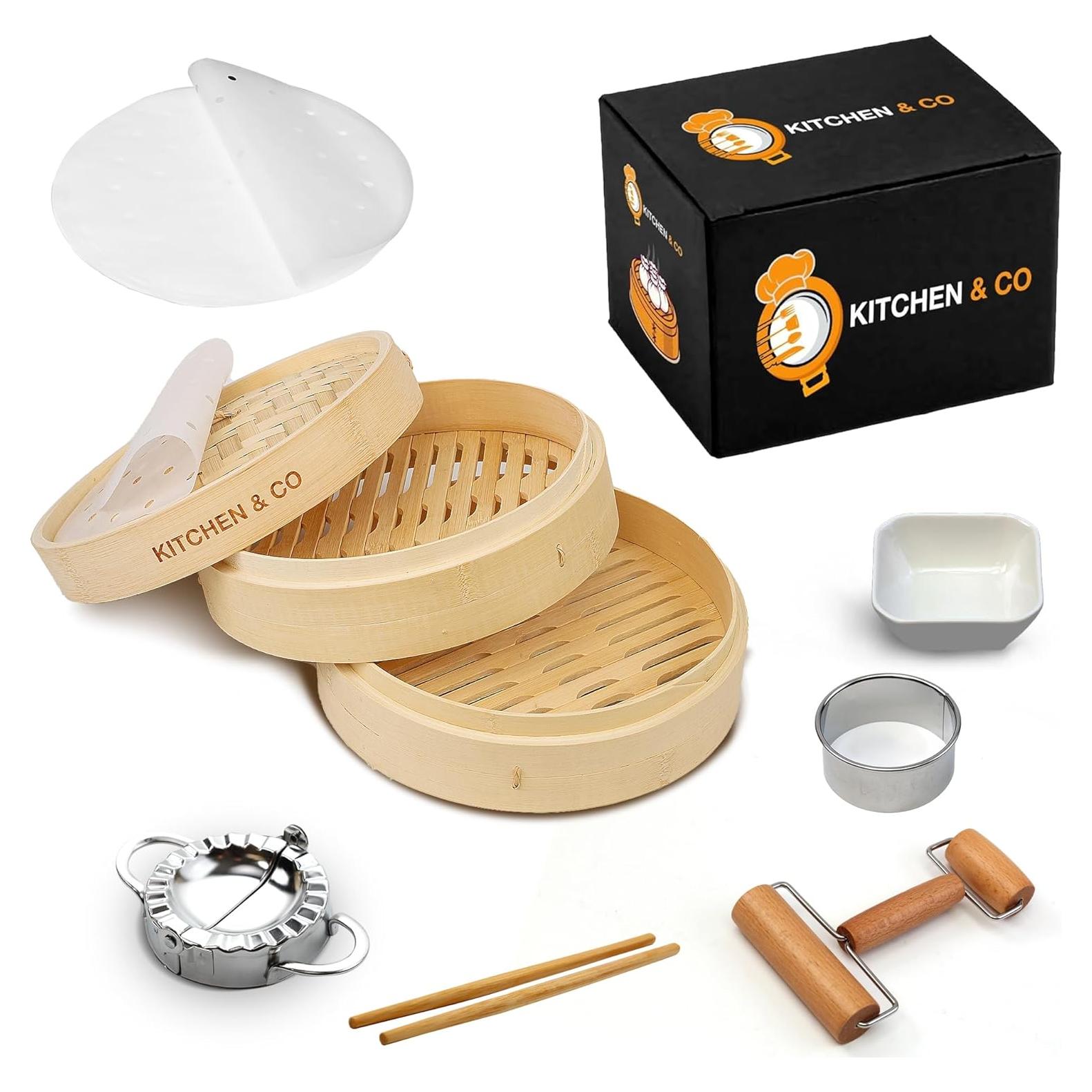 Vaporizador de Bambú 10" Kitchen & Co - Juego Completo 2 Niveles