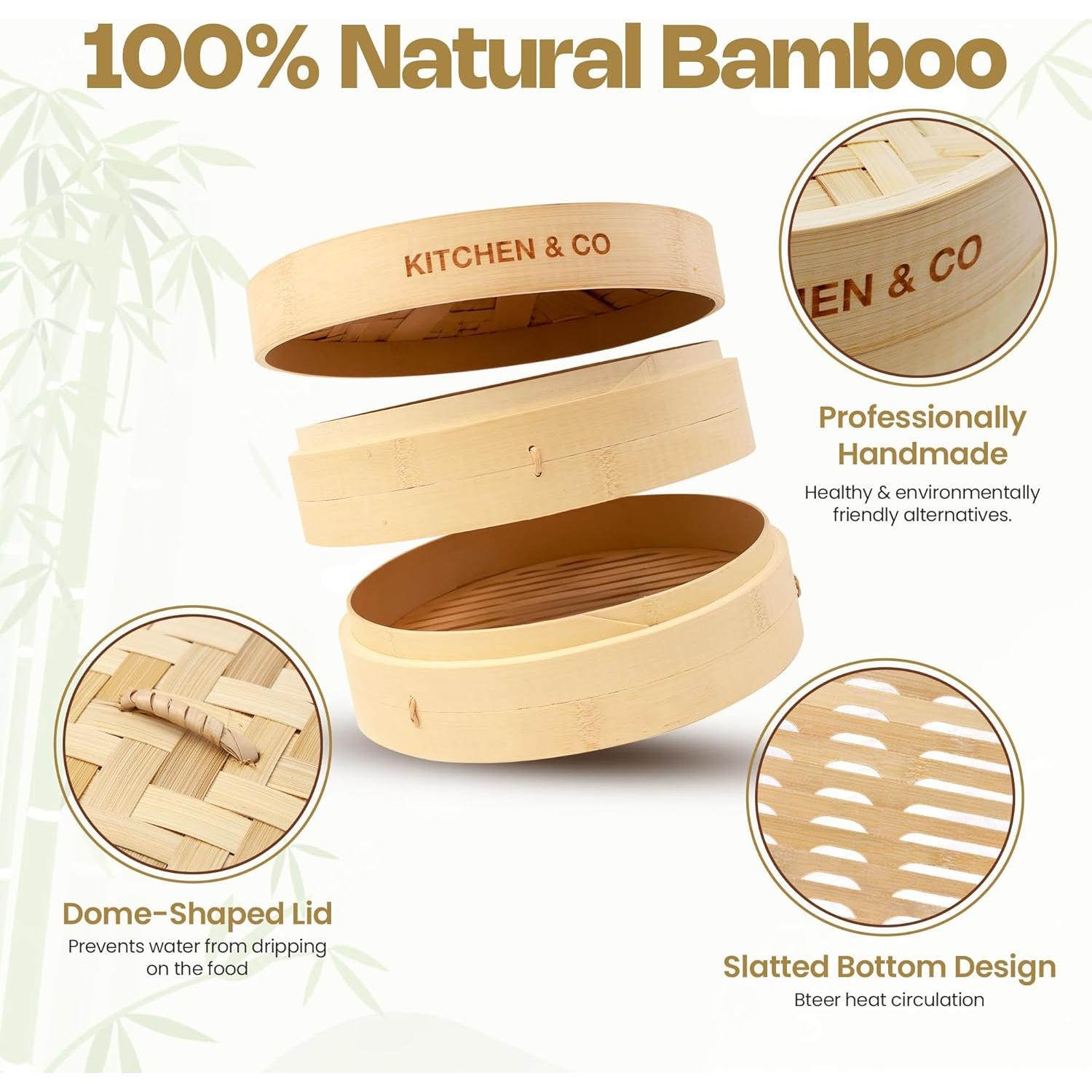 Vaporizador de Bambú 10" Kitchen & Co - Juego Completo 2 Niveles