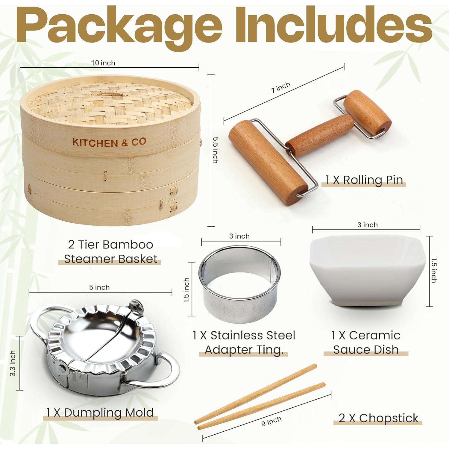 Vaporizador de Bambú 10" Kitchen & Co - Juego Completo 2 Niveles