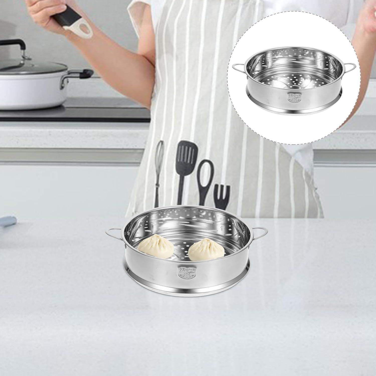 Cesta de Vapor Acero Inoxidable Hemoton 24.9 cm Plata