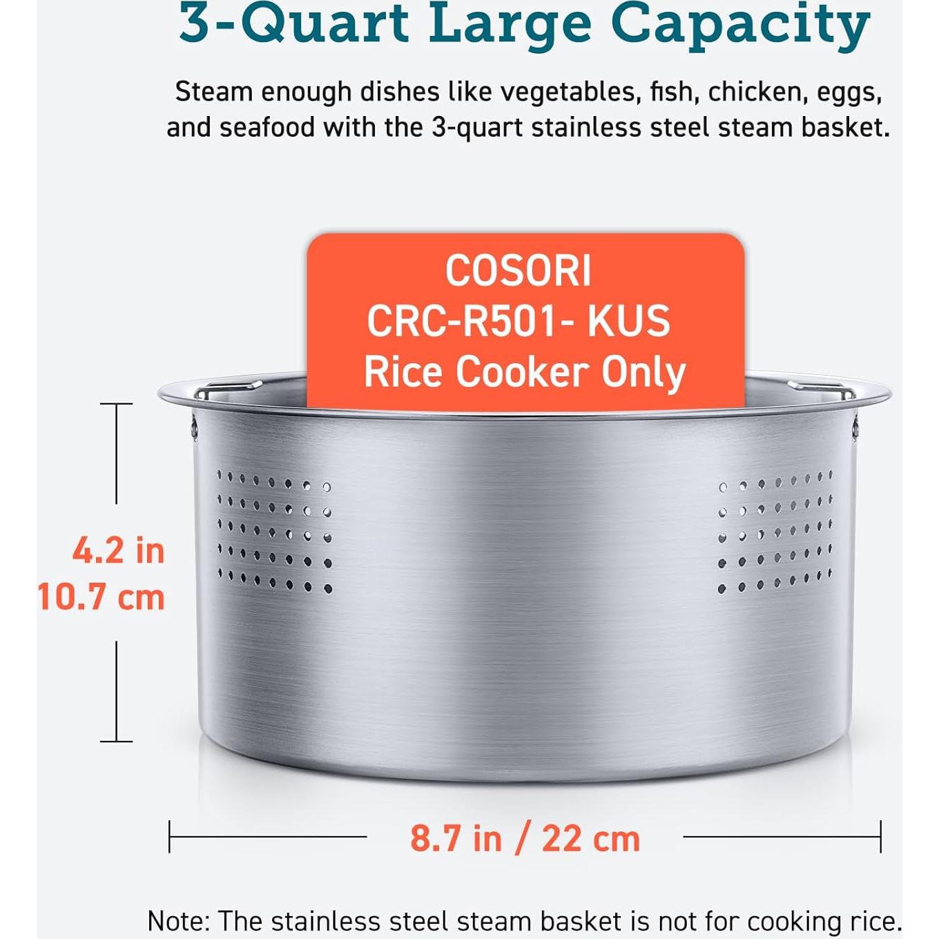 Vaporera de Acero Inoxidable COSORI 3 Cuartos para Olla Arrocera