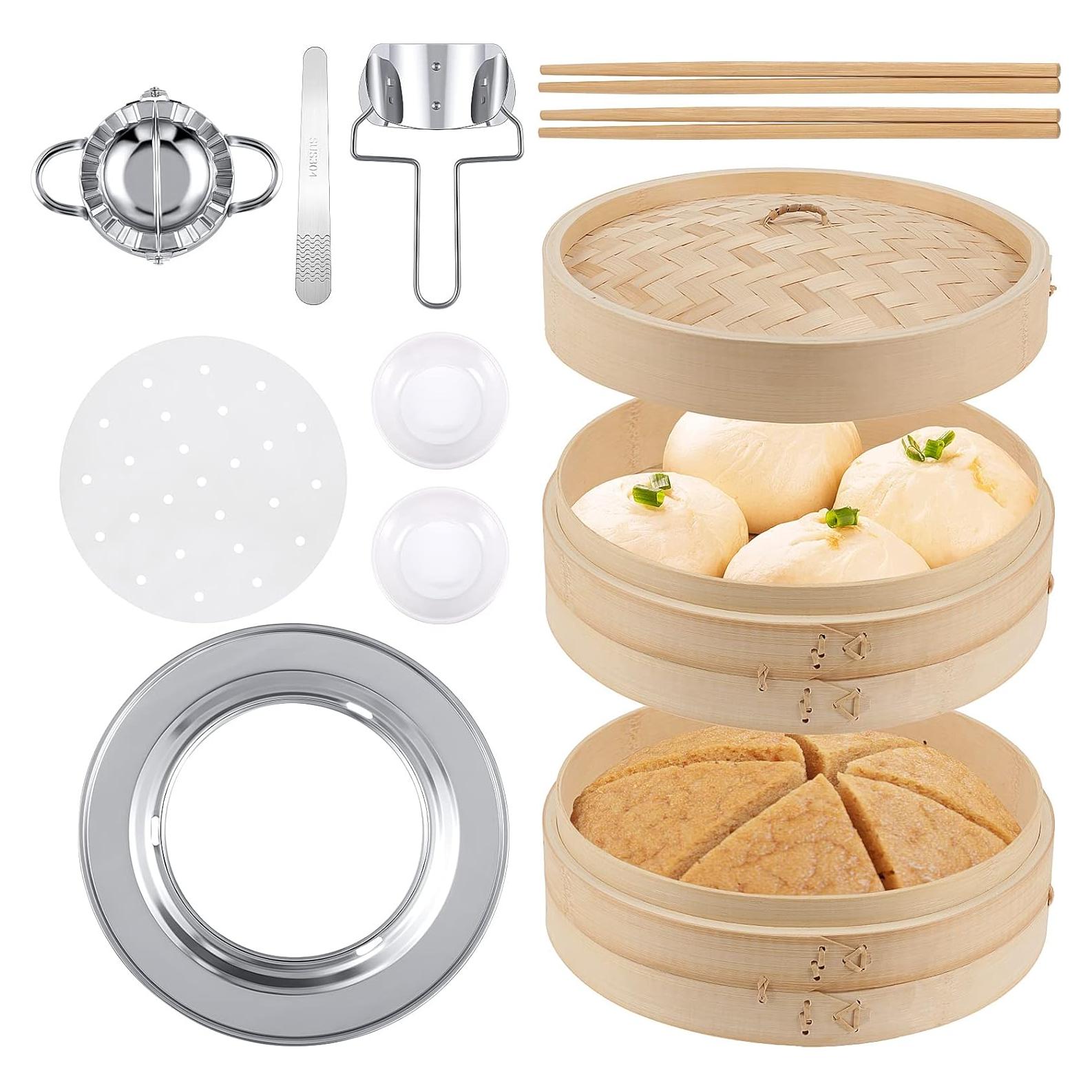 Conjunto de Cestas de Vapor de Bambú 2 Niveles 25.4 cm Tessco