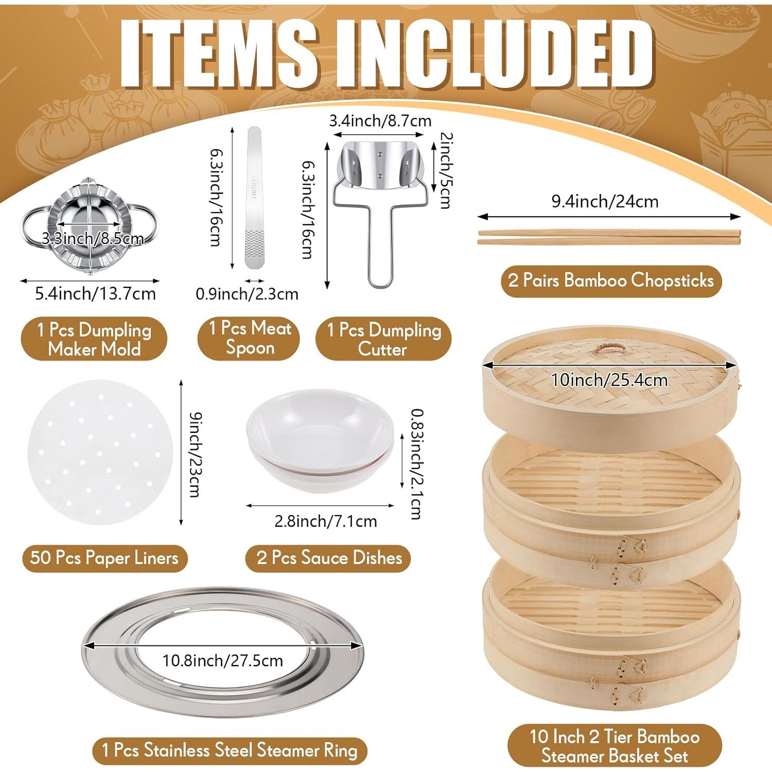 Conjunto de Cestas de Vapor de Bambú 2 Niveles 25.4 cm Tessco