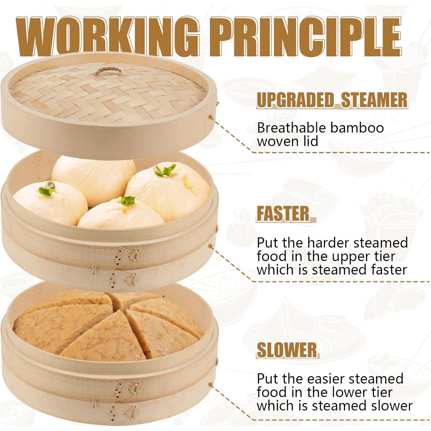 Conjunto de Cestas de Vapor de Bambú 2 Niveles 25.4 cm Tessco