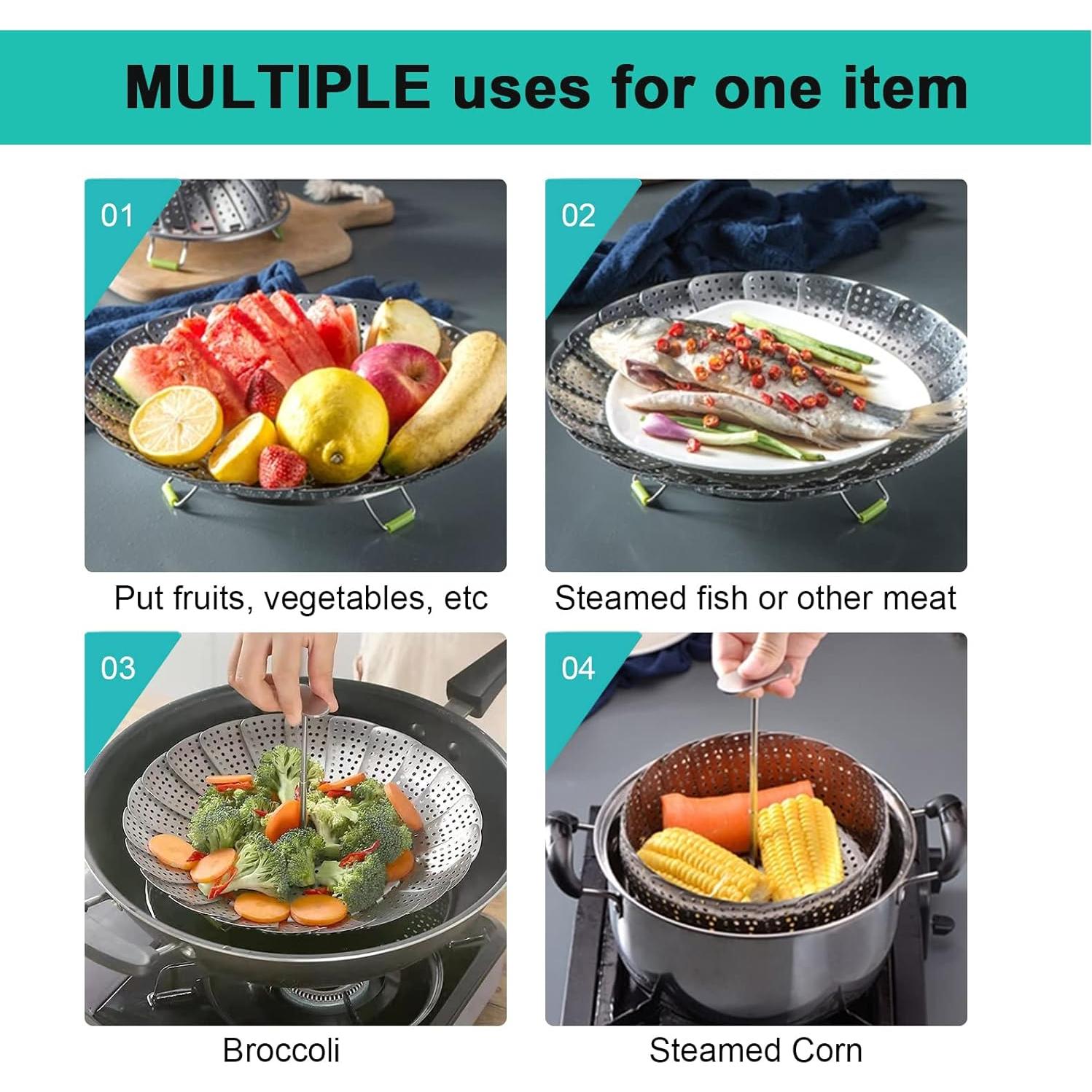 Cesta de Vapor Ajustable Acero Inoxidable Puluru 13-23 cm