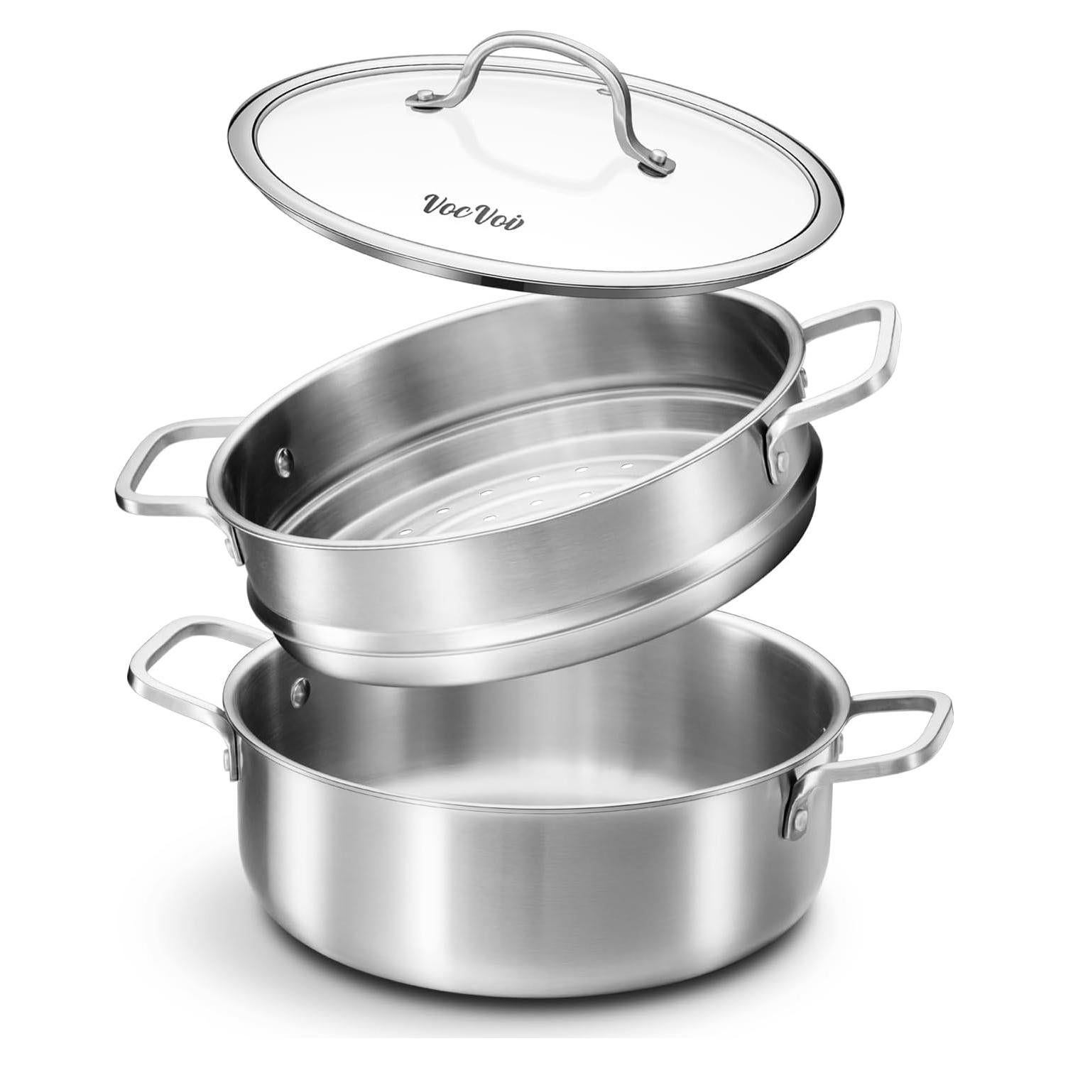 Vaporera de Acero Inoxidable 5QT 2 Niveles para Verduras y Tamales