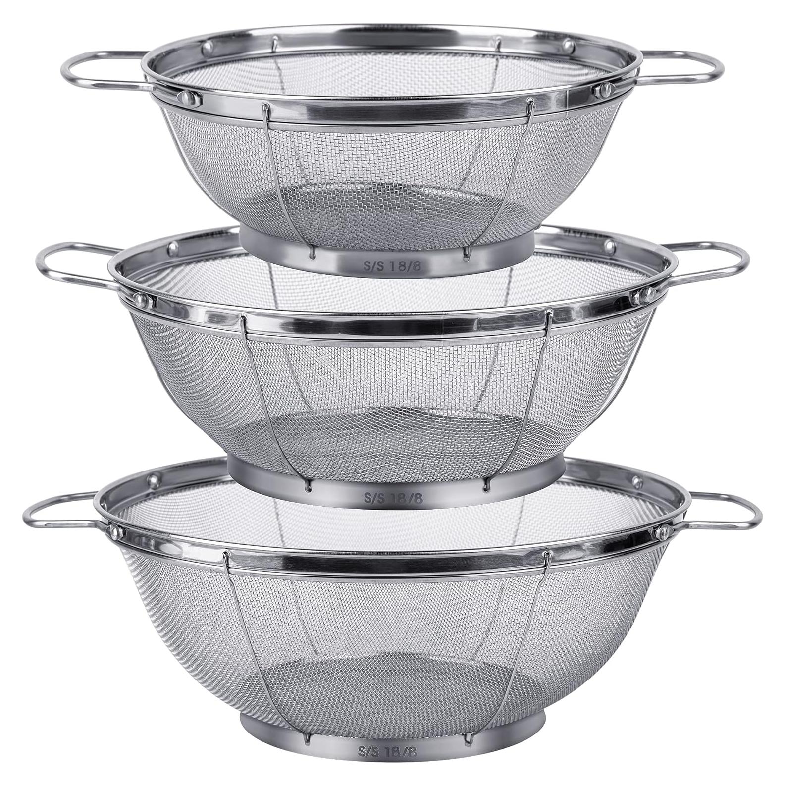 Paquete de 3 Coladores de Acero Inoxidable Tiawudi 27,94 cm